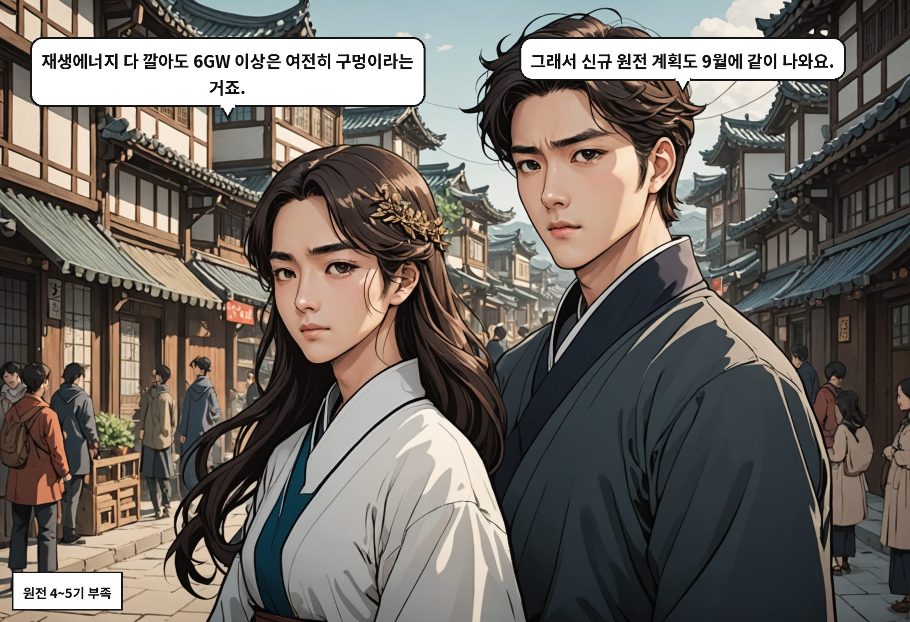 B: 재생에너지 다 깔아도 6GW 이상은 여전히 구멍이라는 거죠. A: 그래서 신규 원전 계획도 9월에 같이 나와요.