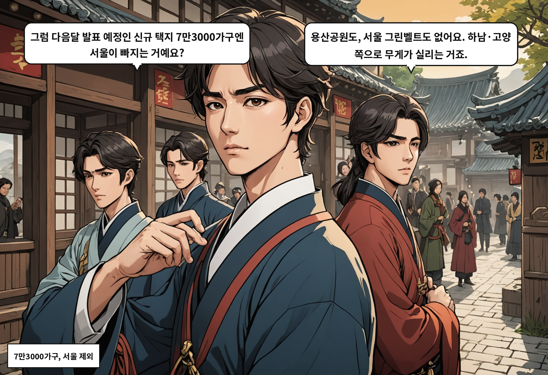 B: 그럼 다음달 발표 예정인 신규 택지 7만3000가구엔 서울이 빠지는 거예요? A: 용산공원도, 서울 그린벨트도 없어요. 하남·고양 쪽으로 무게가 실리는 거죠.