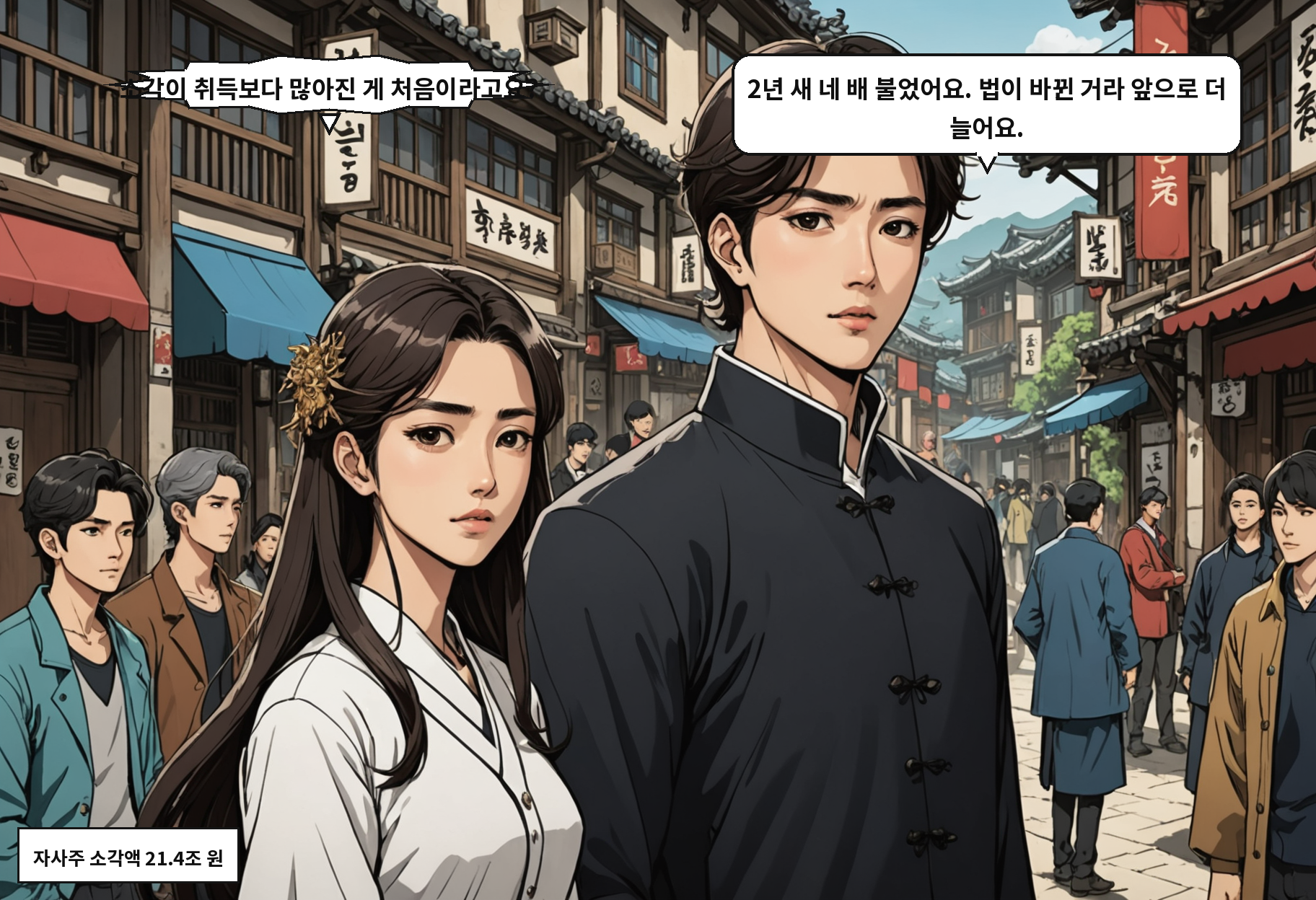 B: 소각이 취득보다 많아진 게 처음이라고요? A: 2년 새 네 배 불었어요. 법이 바뀐 거라 앞으로 더 늘어요.