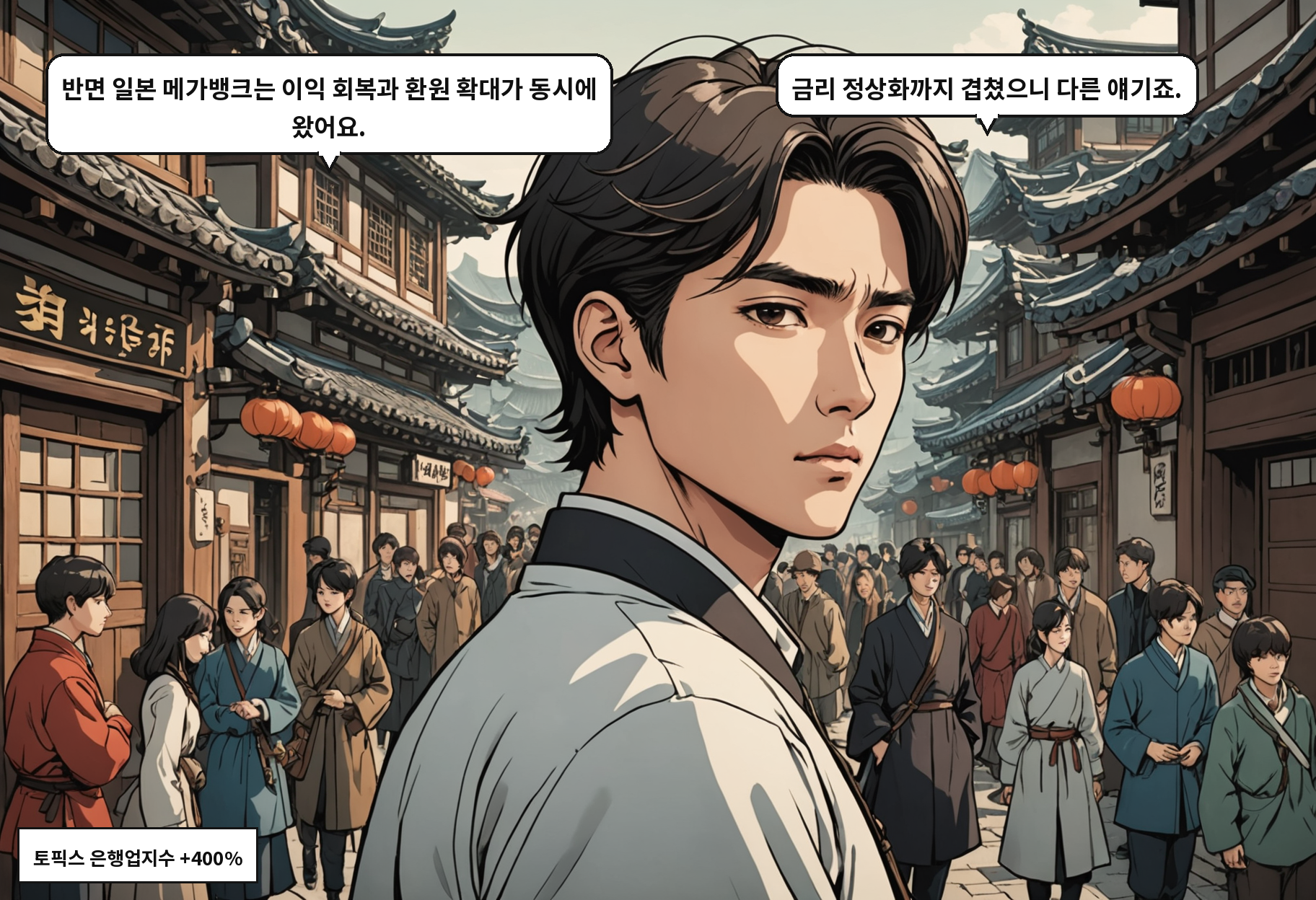 A: 반면 일본 메가뱅크는 이익 회복과 환원 확대가 동시에 왔어요. B: 금리 정상화까지 겹쳤으니 다른 얘기죠.