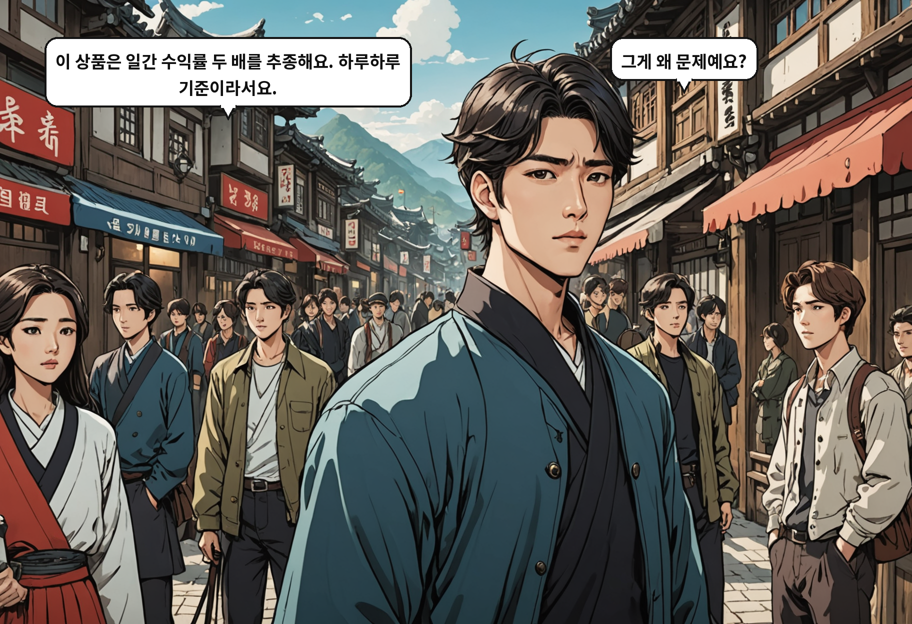 B: 이 상품은 일간 수익률 두 배를 추종해요. 하루하루 기준이라서요. A: 그게 왜 문제예요?