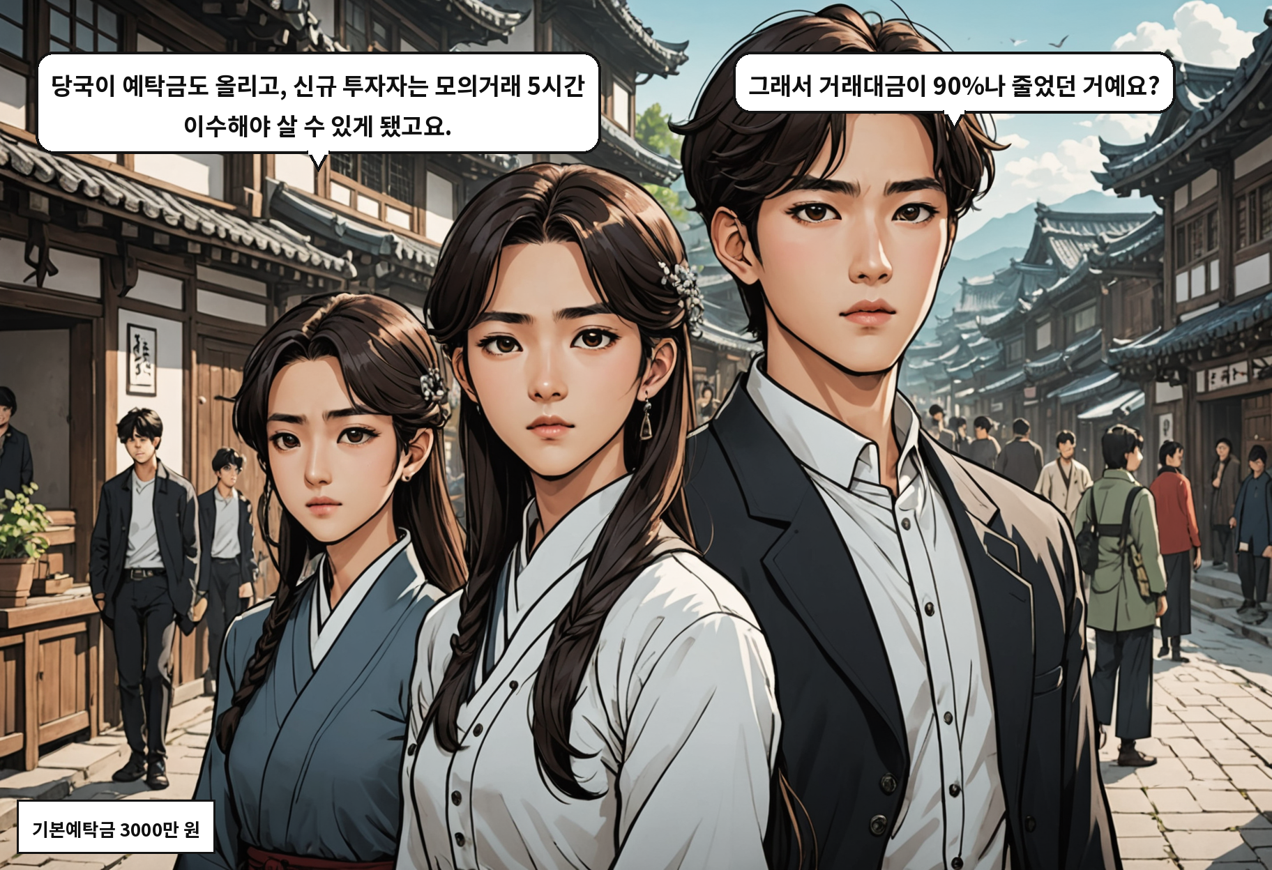 B: 당국이 예탁금도 올리고, 신규 투자자는 모의거래 5시간 이수해야 살 수 있게 됐고요. A: 그래서 거래대금이 90%나 줄었던 거예요?