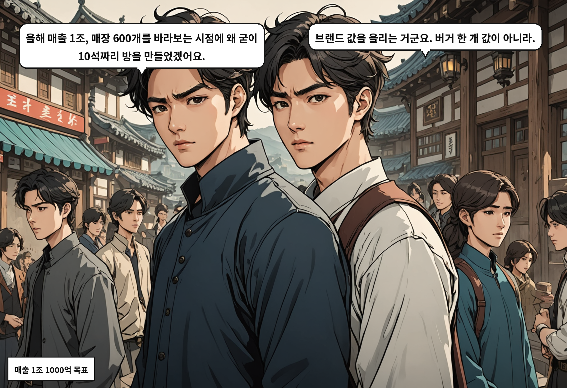 B: 올해 매출 1조, 매장 600개를 바라보는 시점에 왜 굳이 10석짜리 방을 만들었겠어요. A: 브랜드 값을 올리는 거군요. 버거 한 개 값이 아니라.