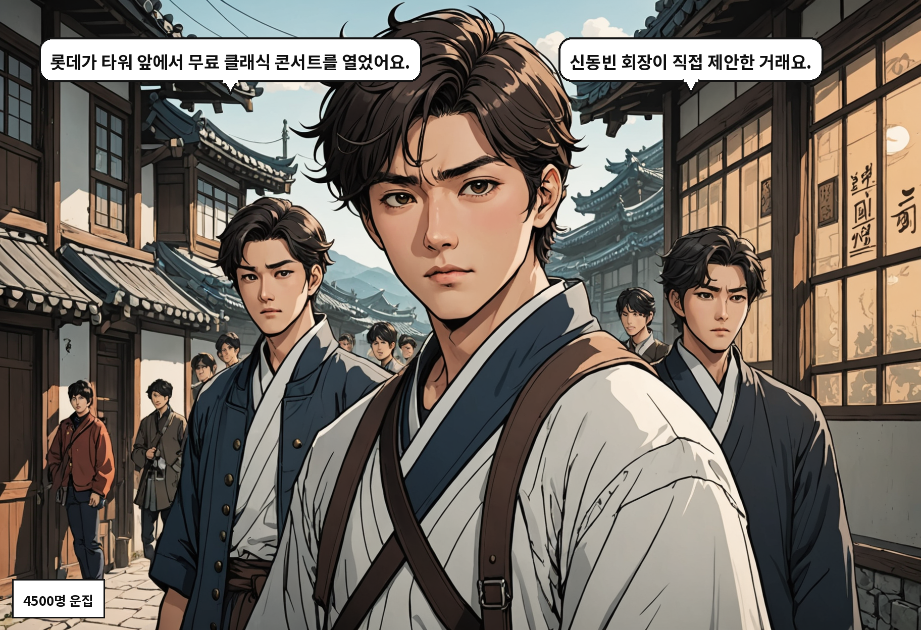 A: 롯데가 타워 앞에서 무료 클래식 콘서트를 열었어요. B: 신동빈 회장이 직접 제안한 거래요.