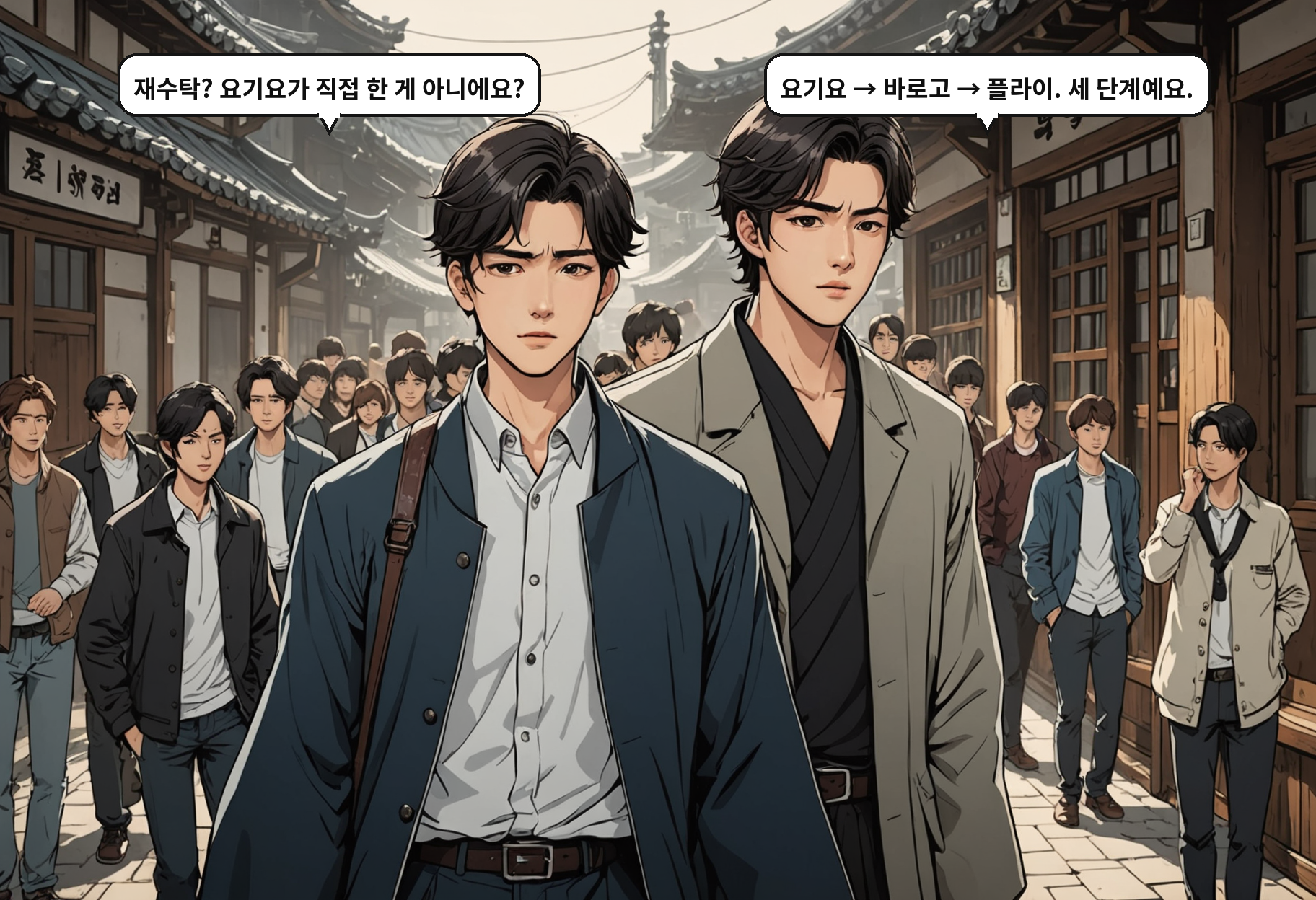 A: 재수탁? 요기요가 직접 한 게 아니에요? B: 요기요 → 바로고 → 플라이. 세 단계예요.