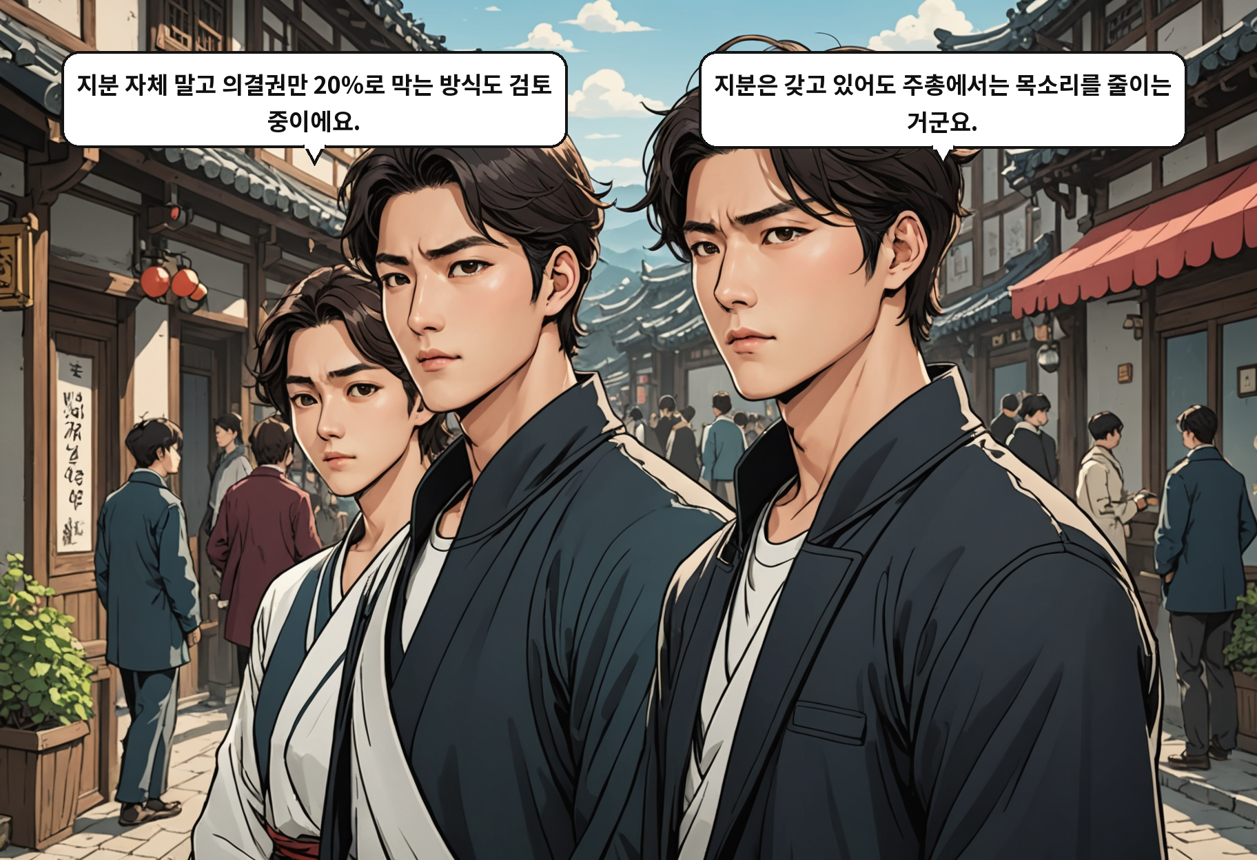 B: 지분 자체 말고 의결권만 20%로 막는 방식도 검토 중이에요. A: 지분은 갖고 있어도 주총에서는 목소리를 줄이는 거군요.