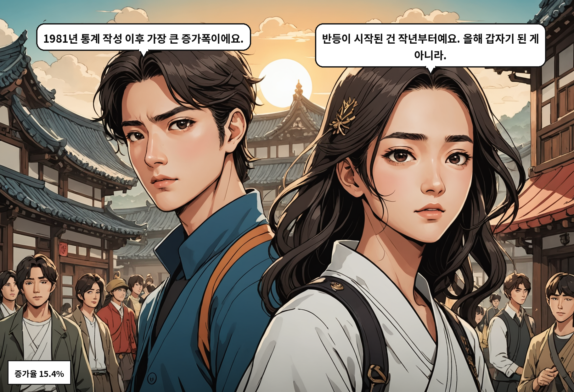 B: 1981년 통계 작성 이후 가장 큰 증가폭이에요. A: 반등이 시작된 건 작년부터예요. 올해 갑자기 된 게 아니라.