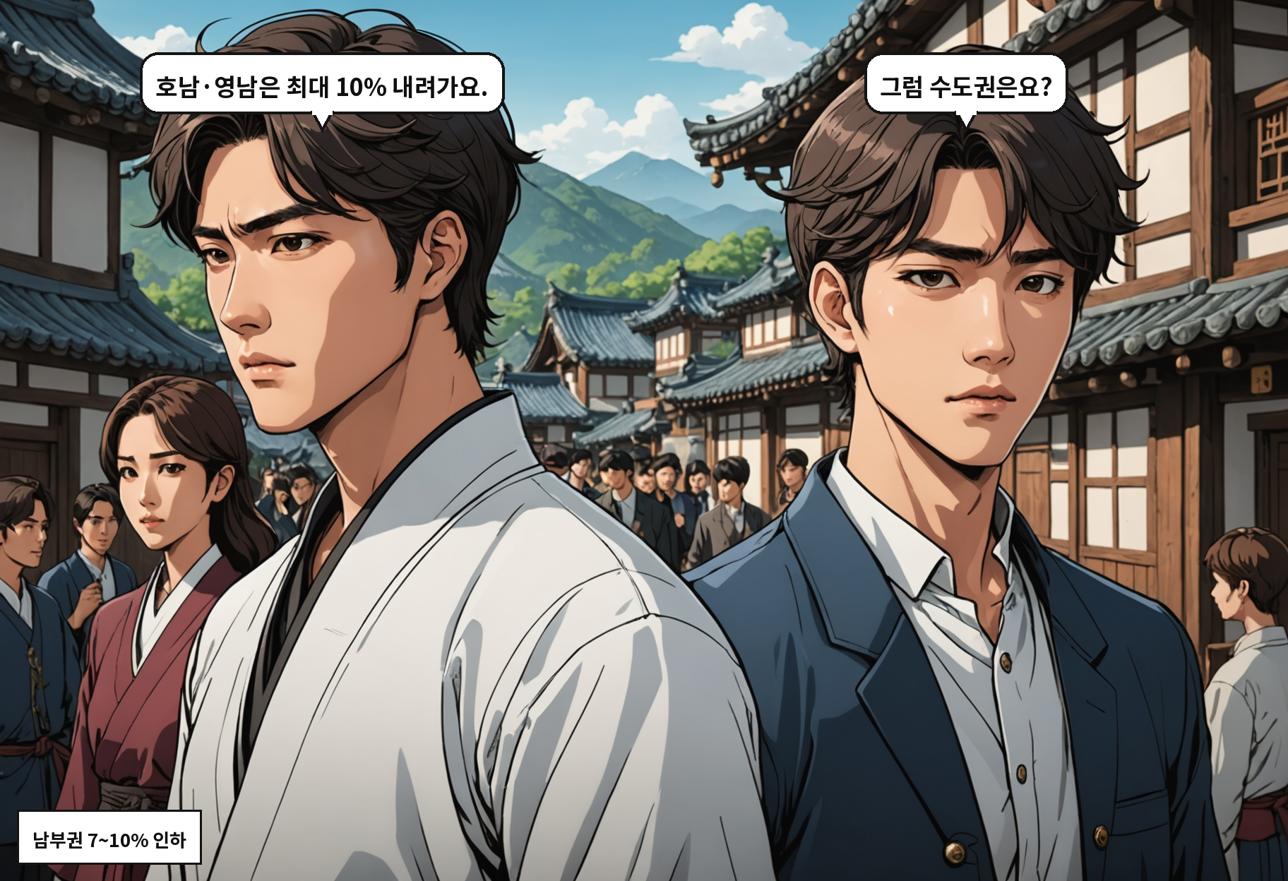 B: 호남·영남은 최대 10% 내려가요. A: 그럼 수도권은요?