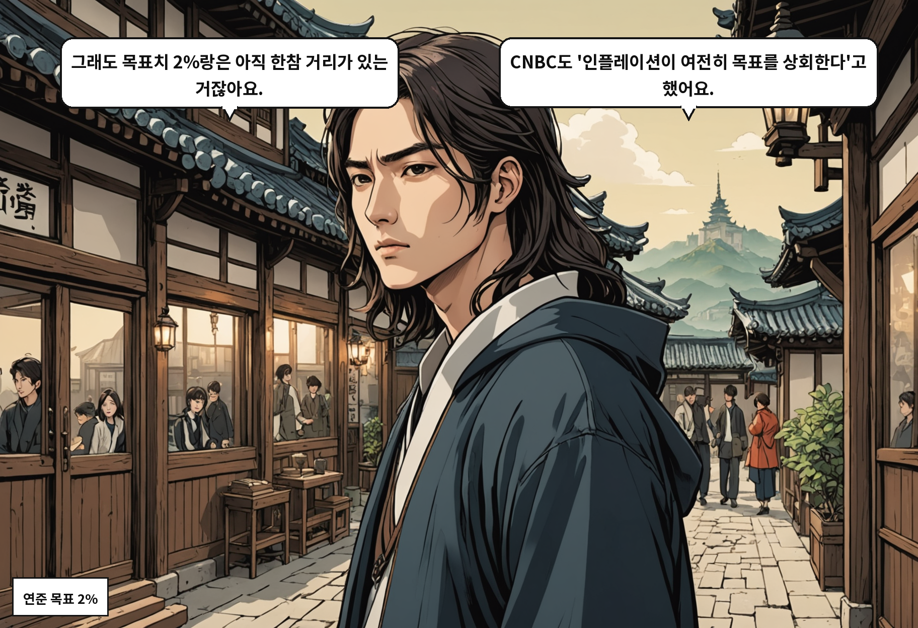 A: 그래도 목표치 2%랑은 아직 한참 거리가 있는 거잖아요. B: CNBC도 '인플레이션이 여전히 목표를 상회한다'고 했어요.