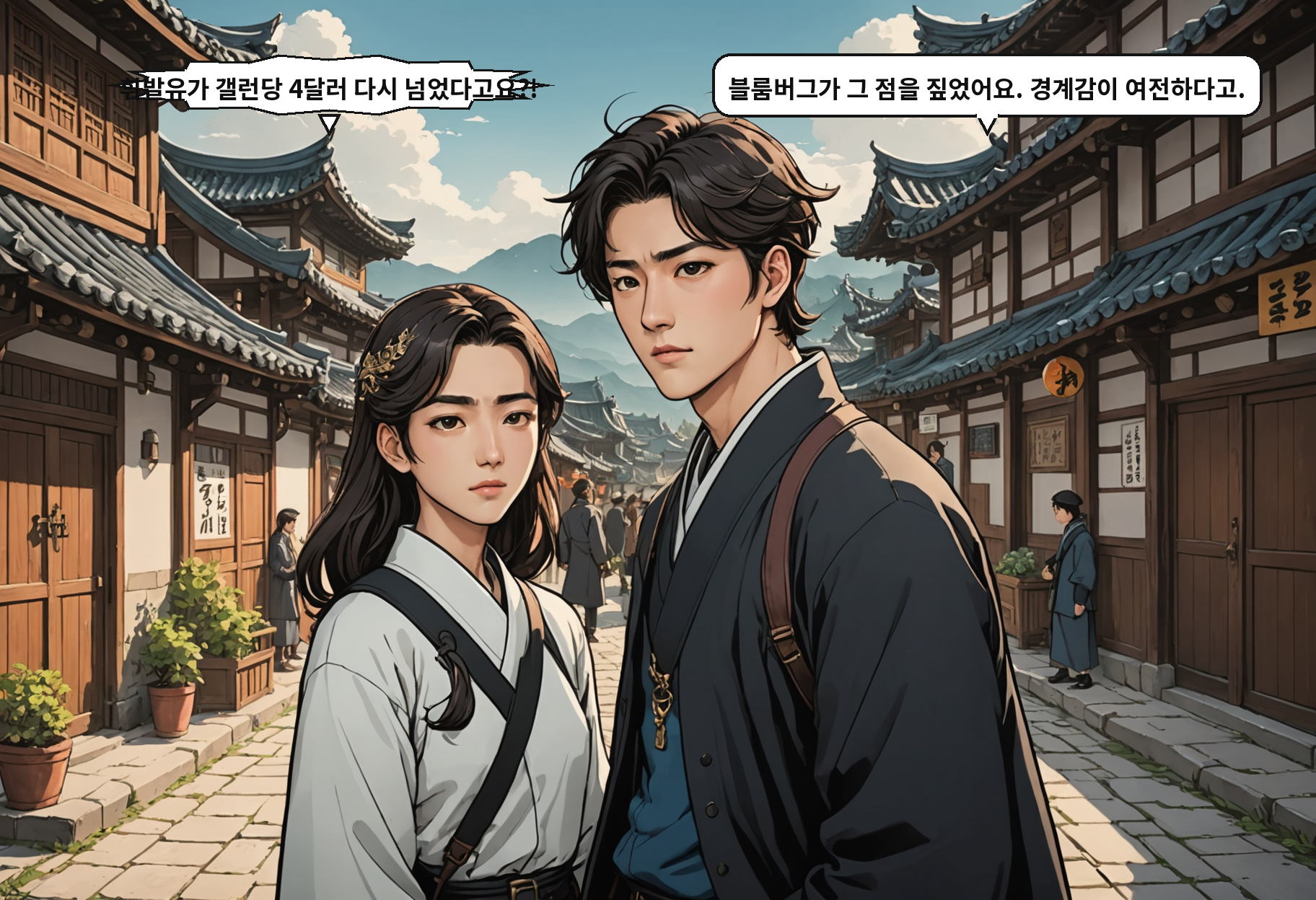 A: 휘발유가 갤런당 4달러 다시 넘었다고요?! B: 블룸버그가 그 점을 짚었어요. 경계감이 여전하다고.