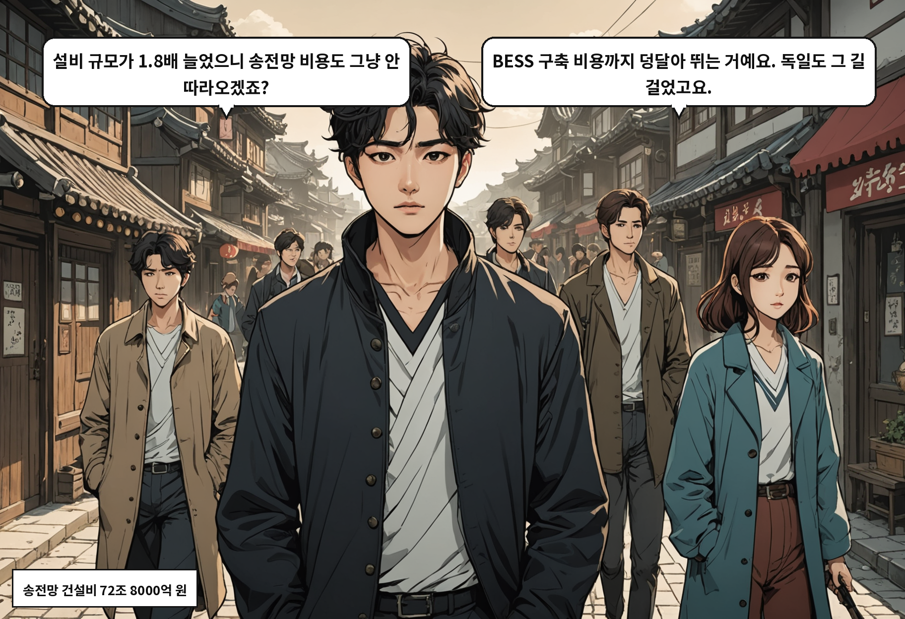 A: 설비 규모가 1.8배 늘었으니 송전망 비용도 그냥 안 따라오겠죠? B: BESS 구축 비용까지 덩달아 뛰는 거예요. 독일도 그 길 걸었고요.