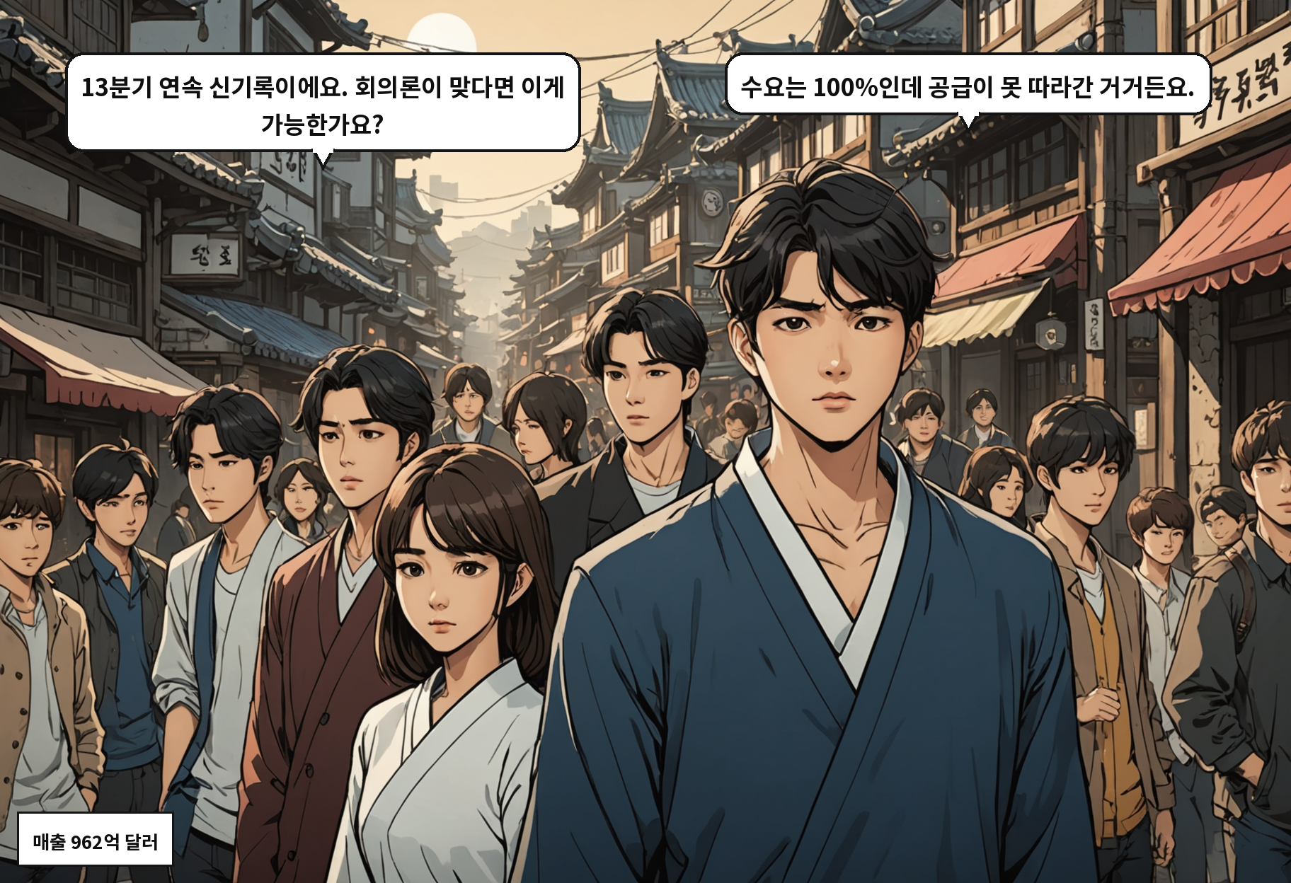 B: 13분기 연속 신기록이에요. 회의론이 맞다면 이게 가능한가요? A: 수요는 100%인데 공급이 못 따라간 거거든요.