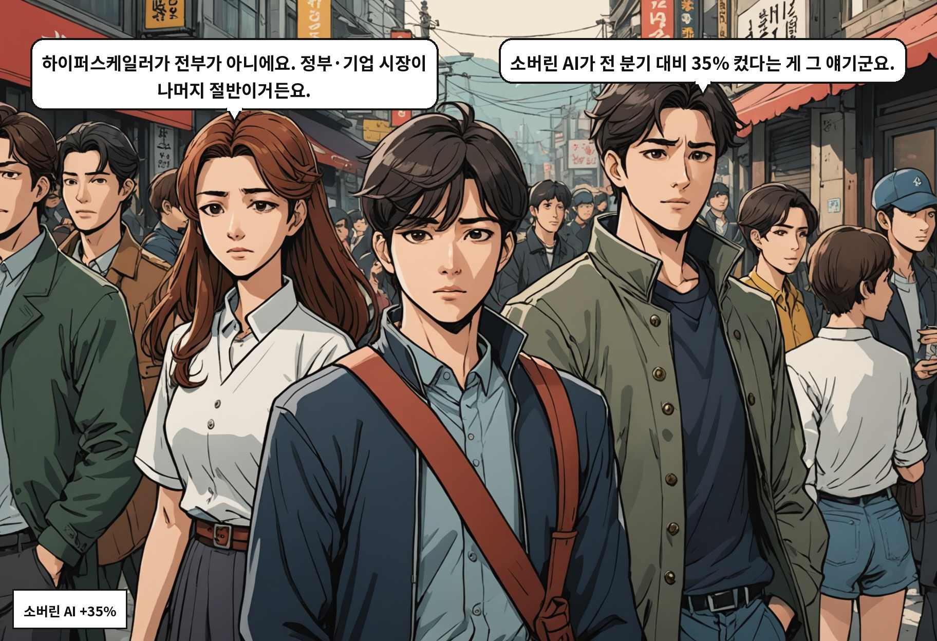 A: 하이퍼스케일러가 전부가 아니에요. 정부·기업 시장이 나머지 절반이거든요. B: 소버린 AI가 전 분기 대비 35% 컸다는 게 그 얘기군요.