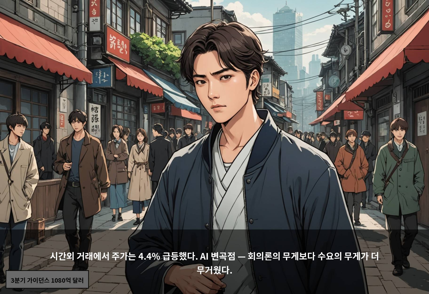 시간외 거래에서 주가는 4.4% 급등했다. AI 변곡점 — 회의론의 무게보다 수요의 무게가 더 무거웠다.