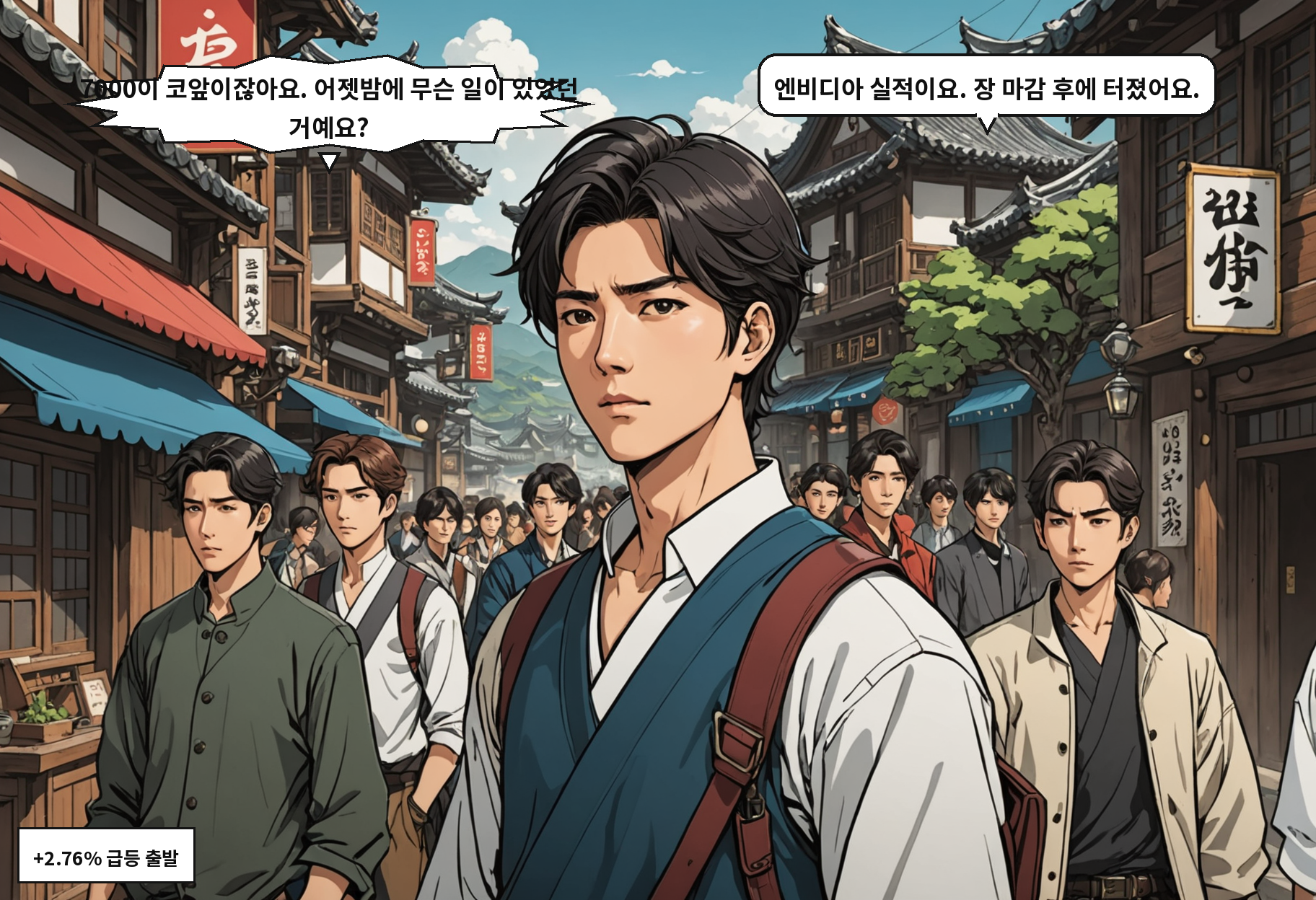 B: 7000이 코앞이잖아요. 어젯밤에 무슨 일이 있었던 거예요? A: 엔비디아 실적이요. 장 마감 후에 터졌어요.