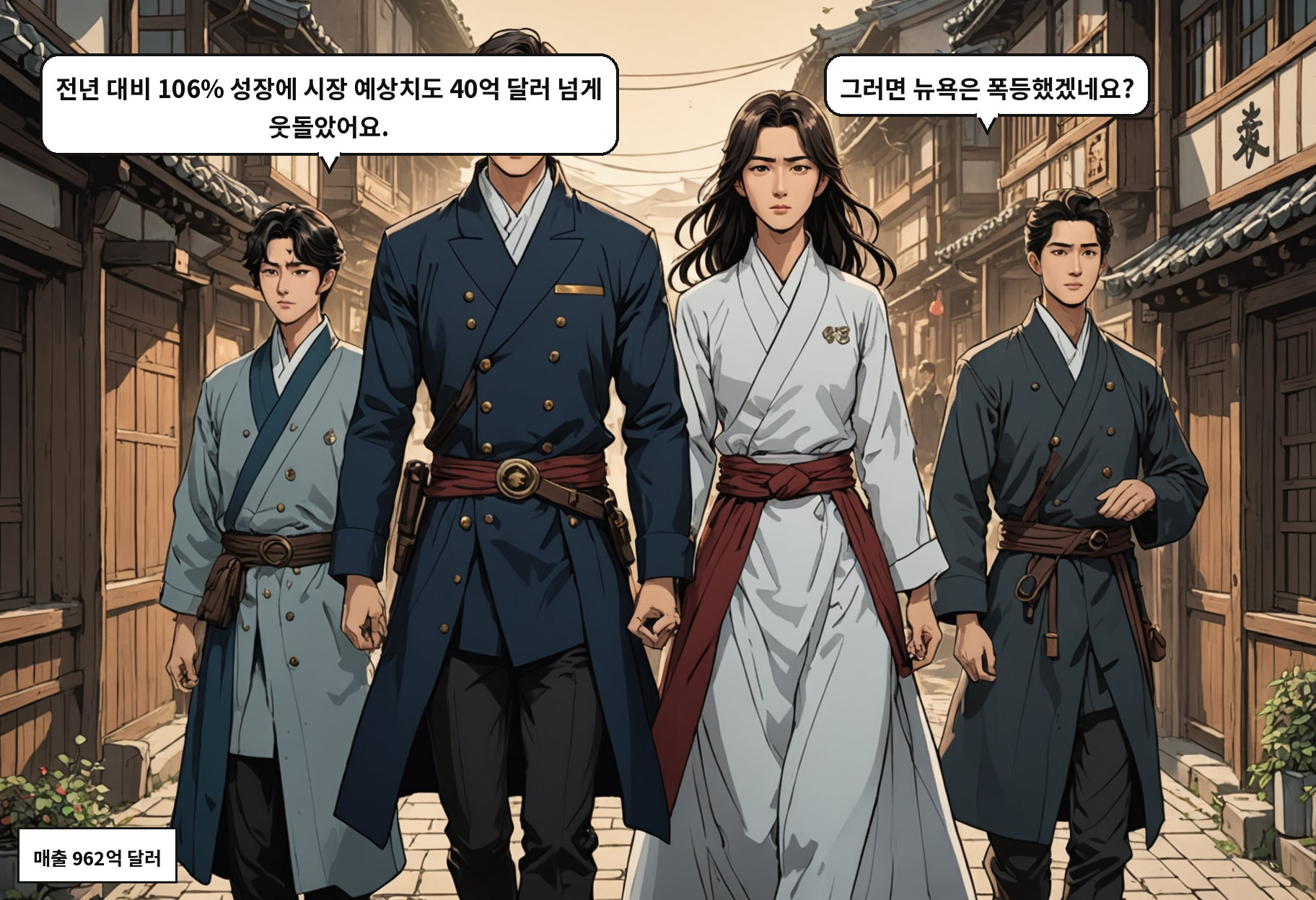 A: 전년 대비 106% 성장에 시장 예상치도 40억 달러 넘게 웃돌았어요. B: 그러면 뉴욕은 폭등했겠네요?