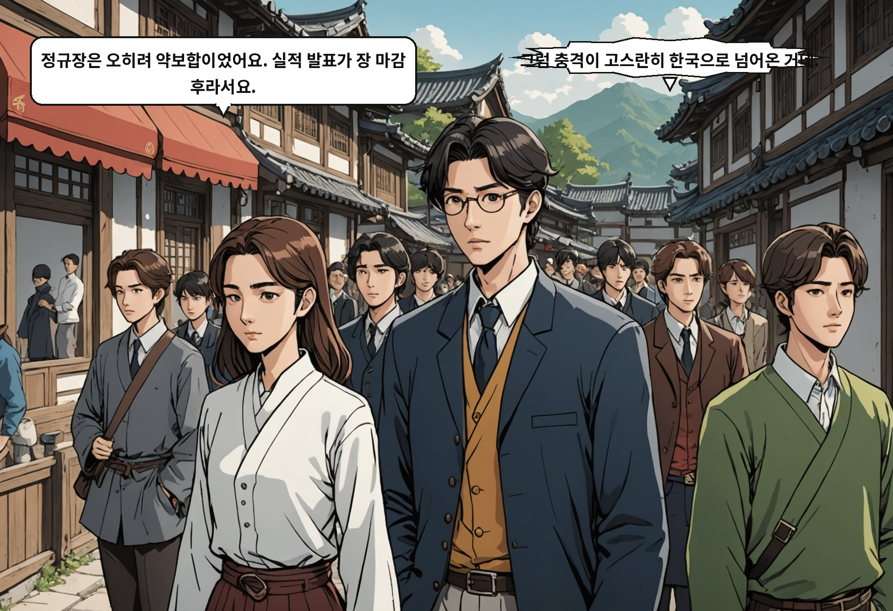 A: 정규장은 오히려 약보합이었어요. 실적 발표가 장 마감 후라서요. B: 그럼 충격이 고스란히 한국으로 넘어온 거네.