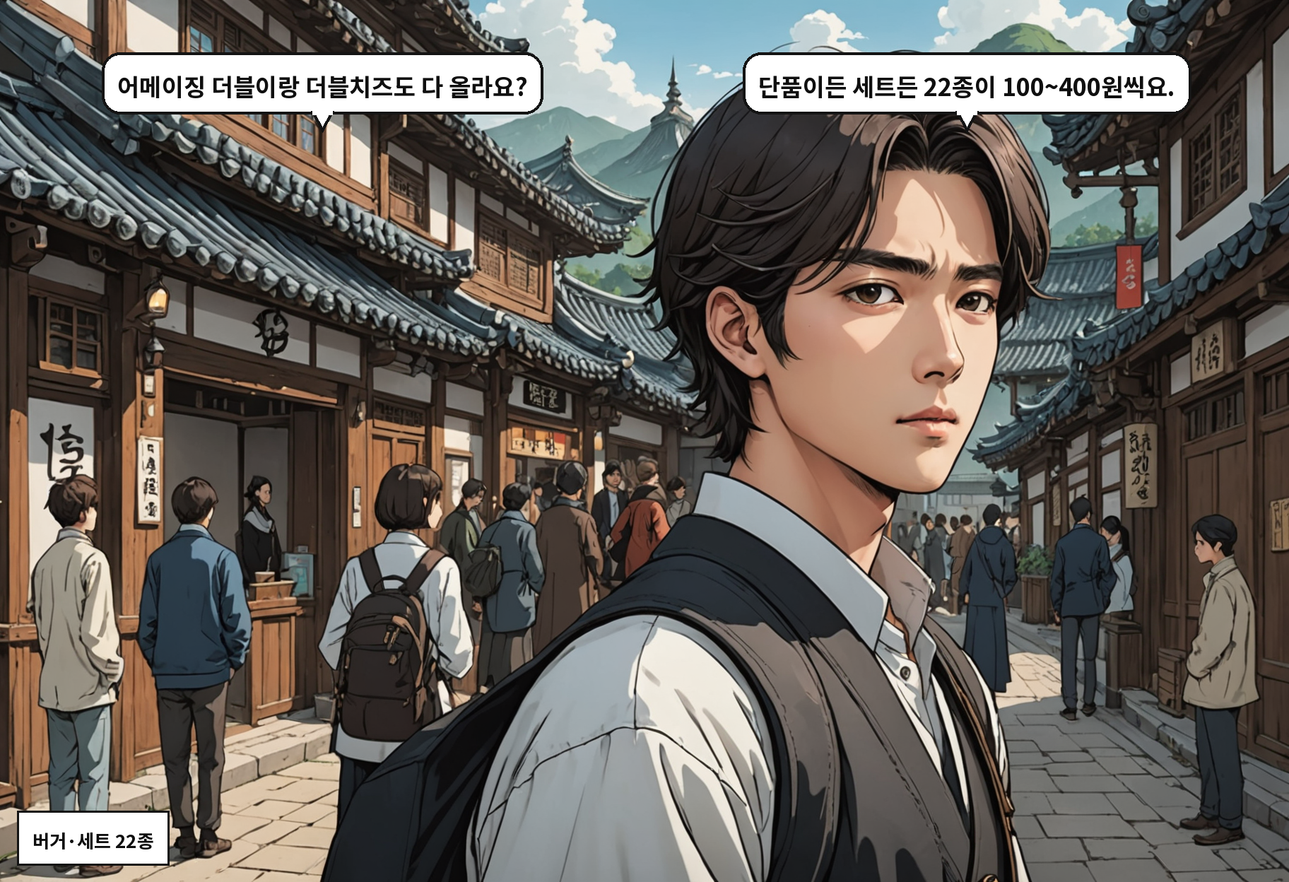 A: 어메이징 더블이랑 더블치즈도 다 올라요? B: 단품이든 세트든 22종이 100~400원씩요.