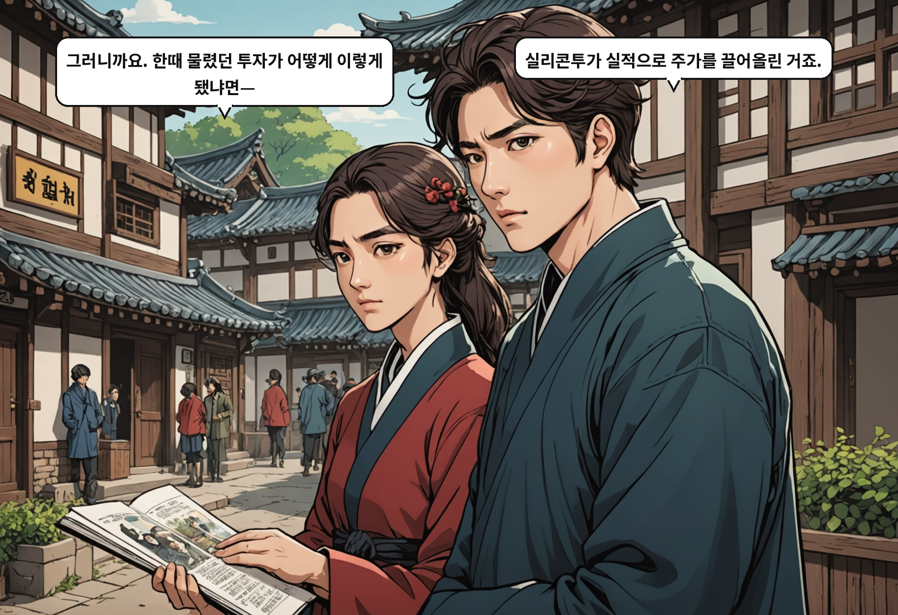 A: 그러니까요. 한때 물렸던 투자가 어떻게 이렇게 됐냐면— B: 실리콘투가 실적으로 주가를 끌어올린 거죠.