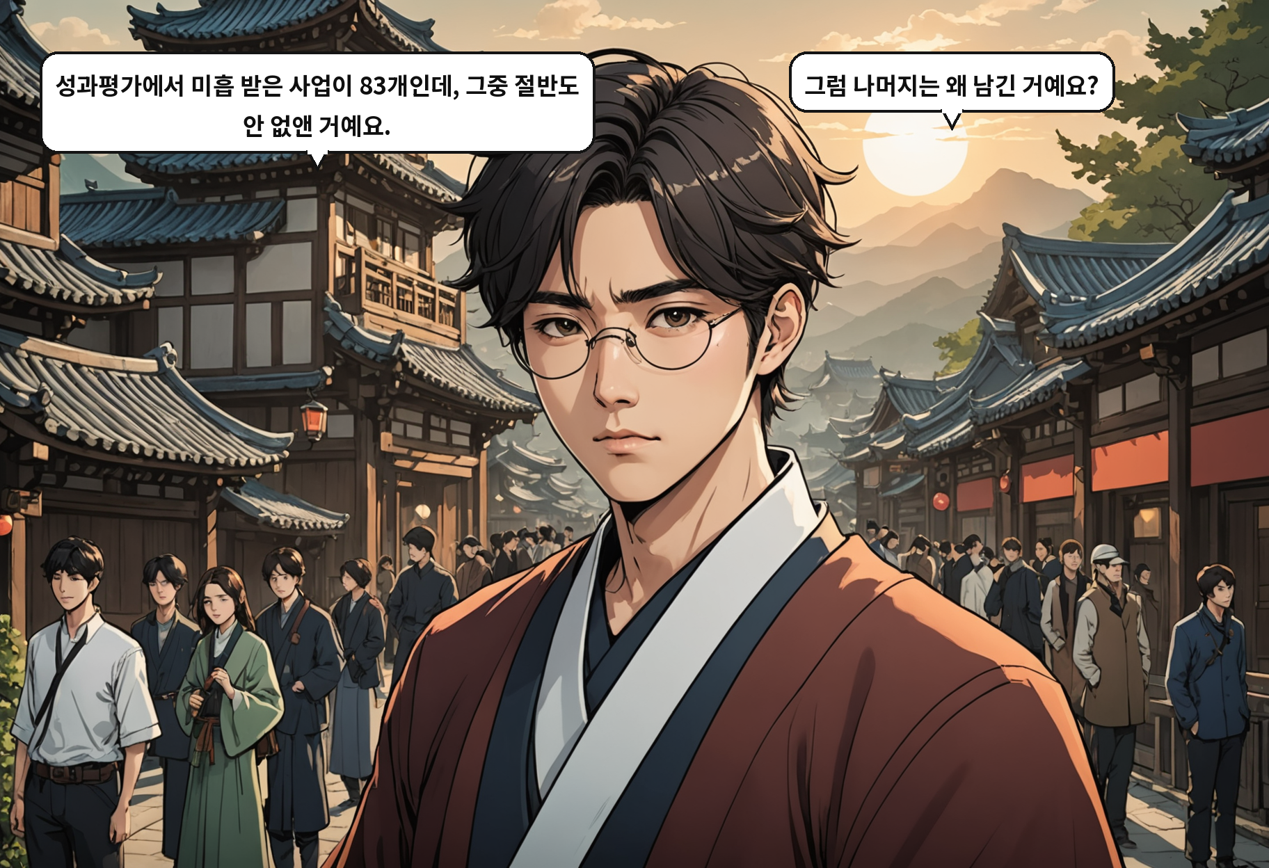 B: 성과평가에서 미흡 받은 사업이 83개인데, 그중 절반도 안 없앤 거예요. A: 그럼 나머지는 왜 남긴 거예요?