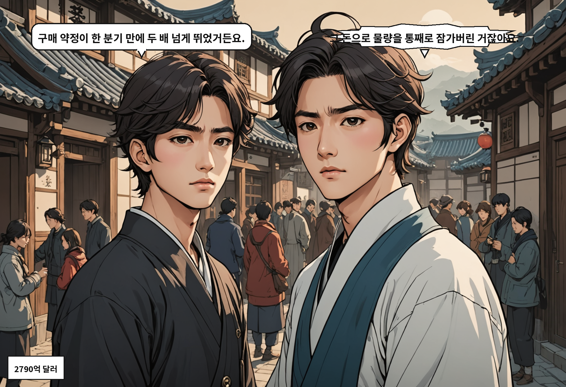 A: 구매 약정이 한 분기 만에 두 배 넘게 뛰었거든요. B: 그 돈으로 물량을 통째로 잠가버린 거잖아요.