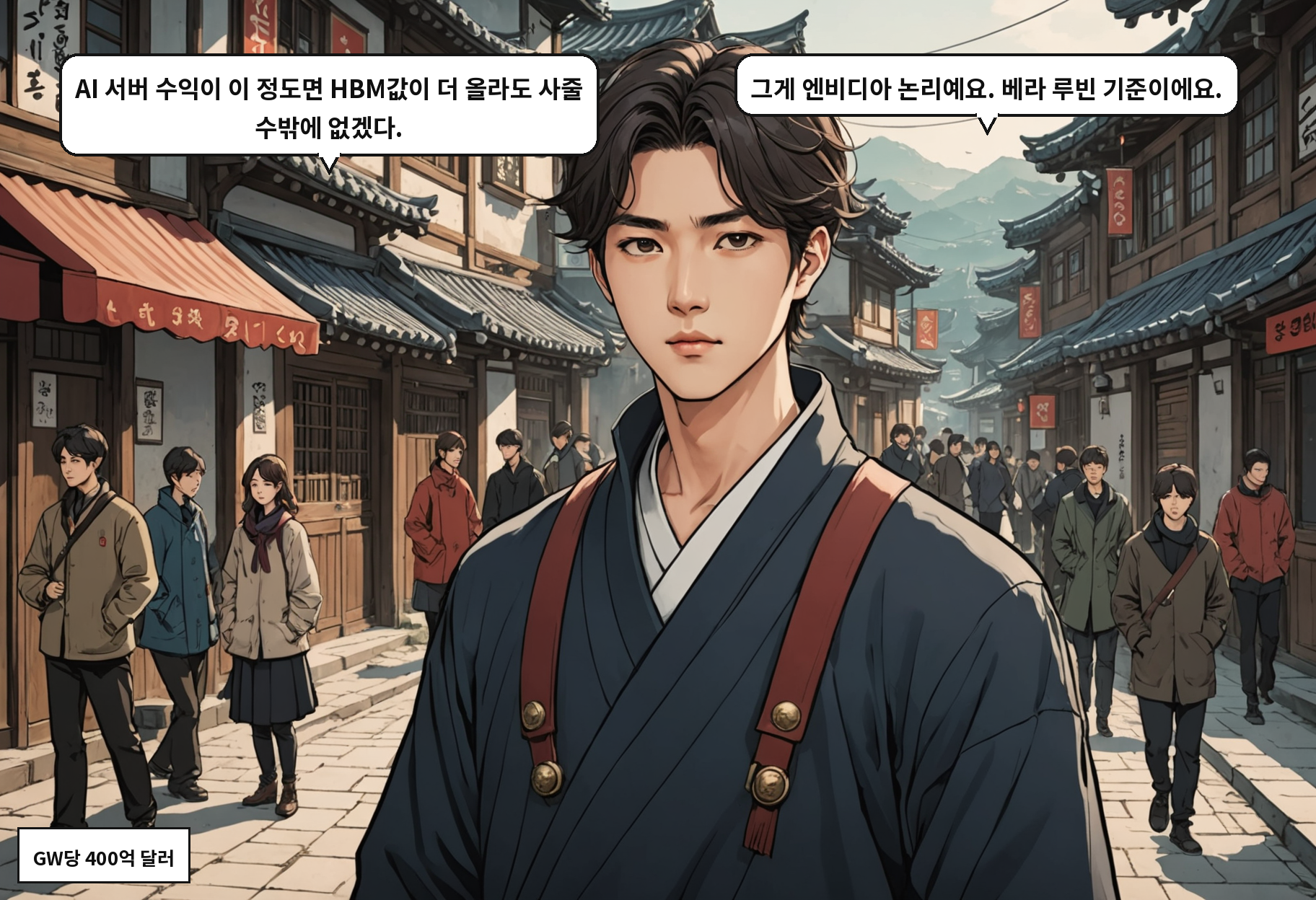 B: AI 서버 수익이 이 정도면 HBM값이 더 올라도 사줄 수밖에 없겠다. A: 그게 엔비디아 논리예요. 베라 루빈 기준이에요.