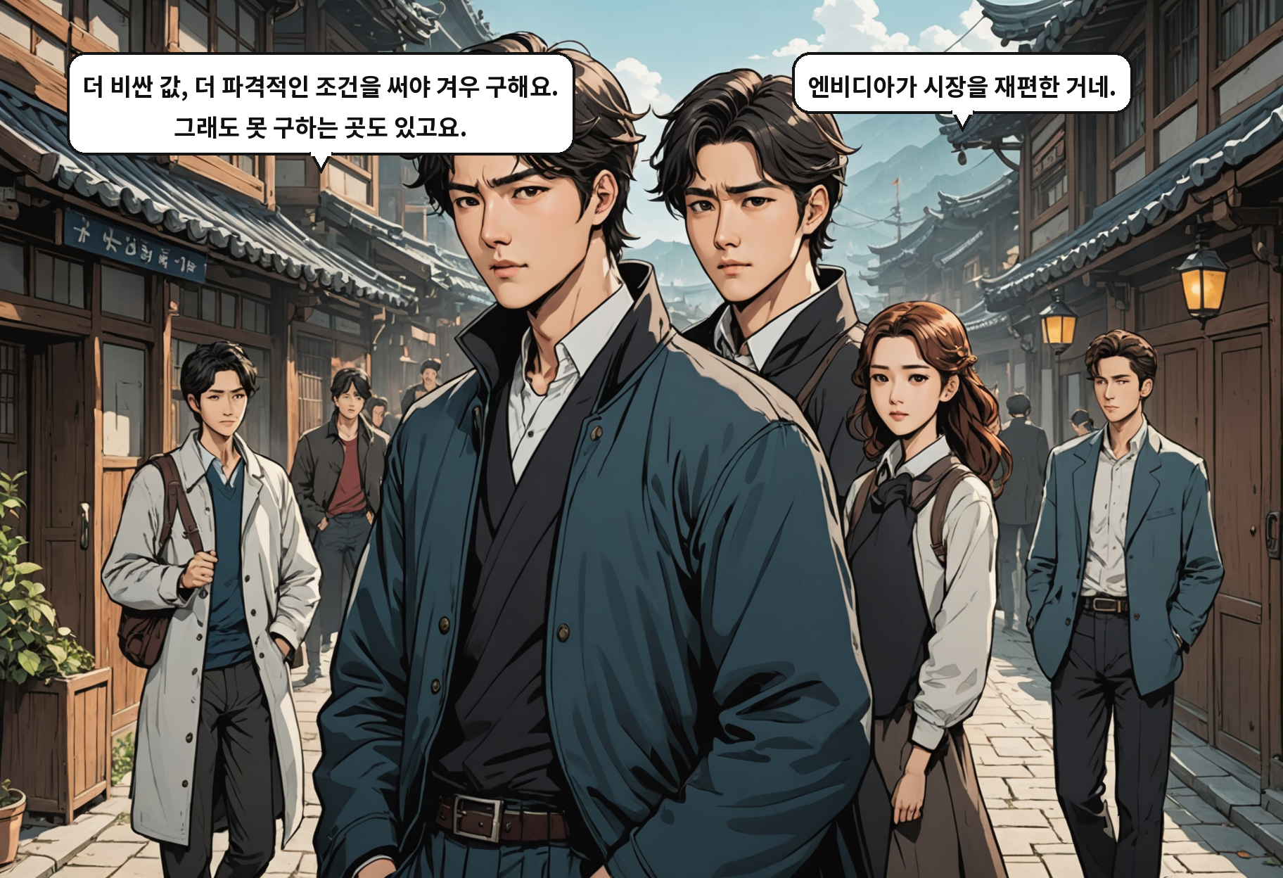 A: 더 비싼 값, 더 파격적인 조건을 써야 겨우 구해요. 그래도 못 구하는 곳도 있고요. B: 엔비디아가 시장을 재편한 거네.