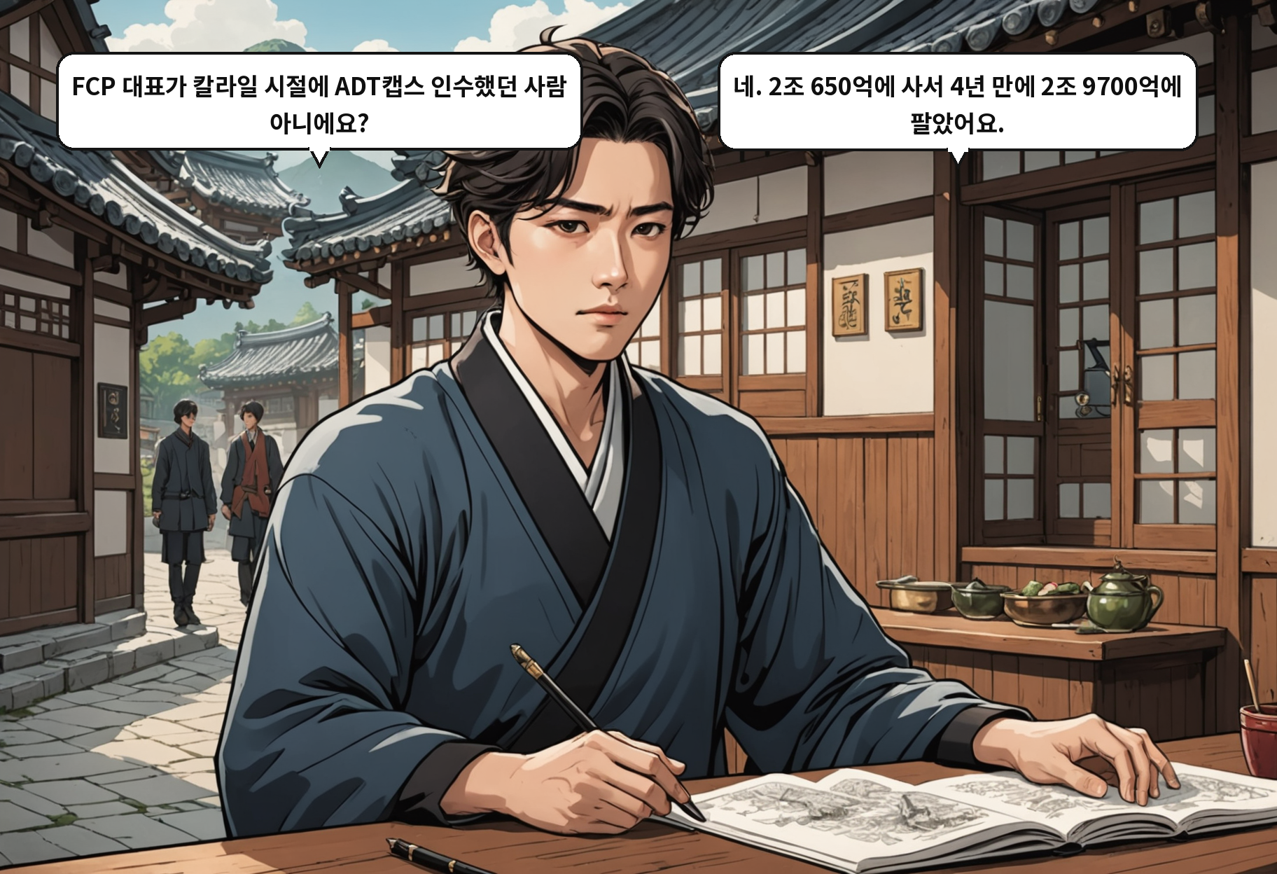 B: FCP 대표가 칼라일 시절에 ADT캡스 인수했던 사람 아니에요? A: 네. 2조 650억에 사서 4년 만에 2조 9700억에 팔았어요.