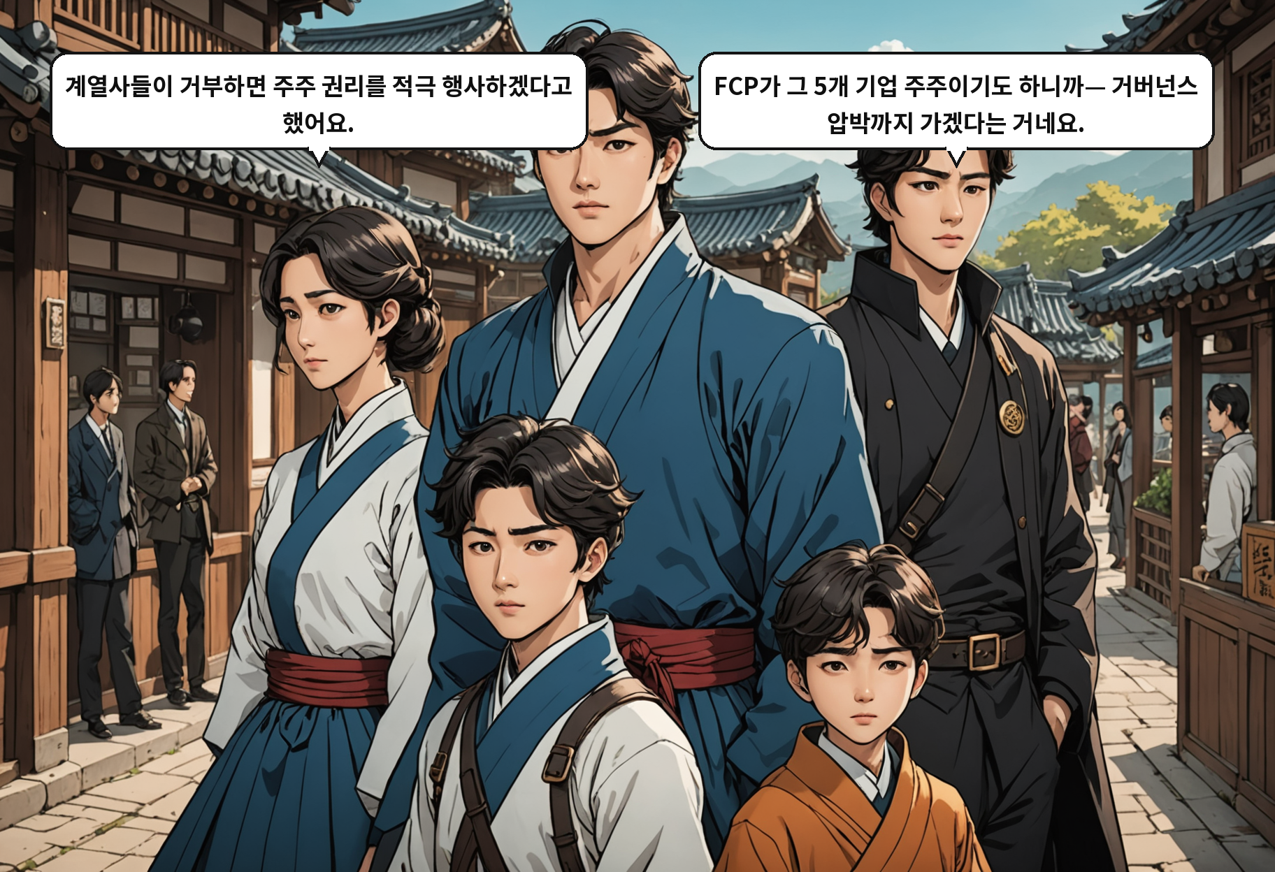 A: 계열사들이 거부하면 주주 권리를 적극 행사하겠다고 했어요. B: FCP가 그 5개 기업 주주이기도 하니까— 거버넌스 압박까지 가겠다는 거네요.