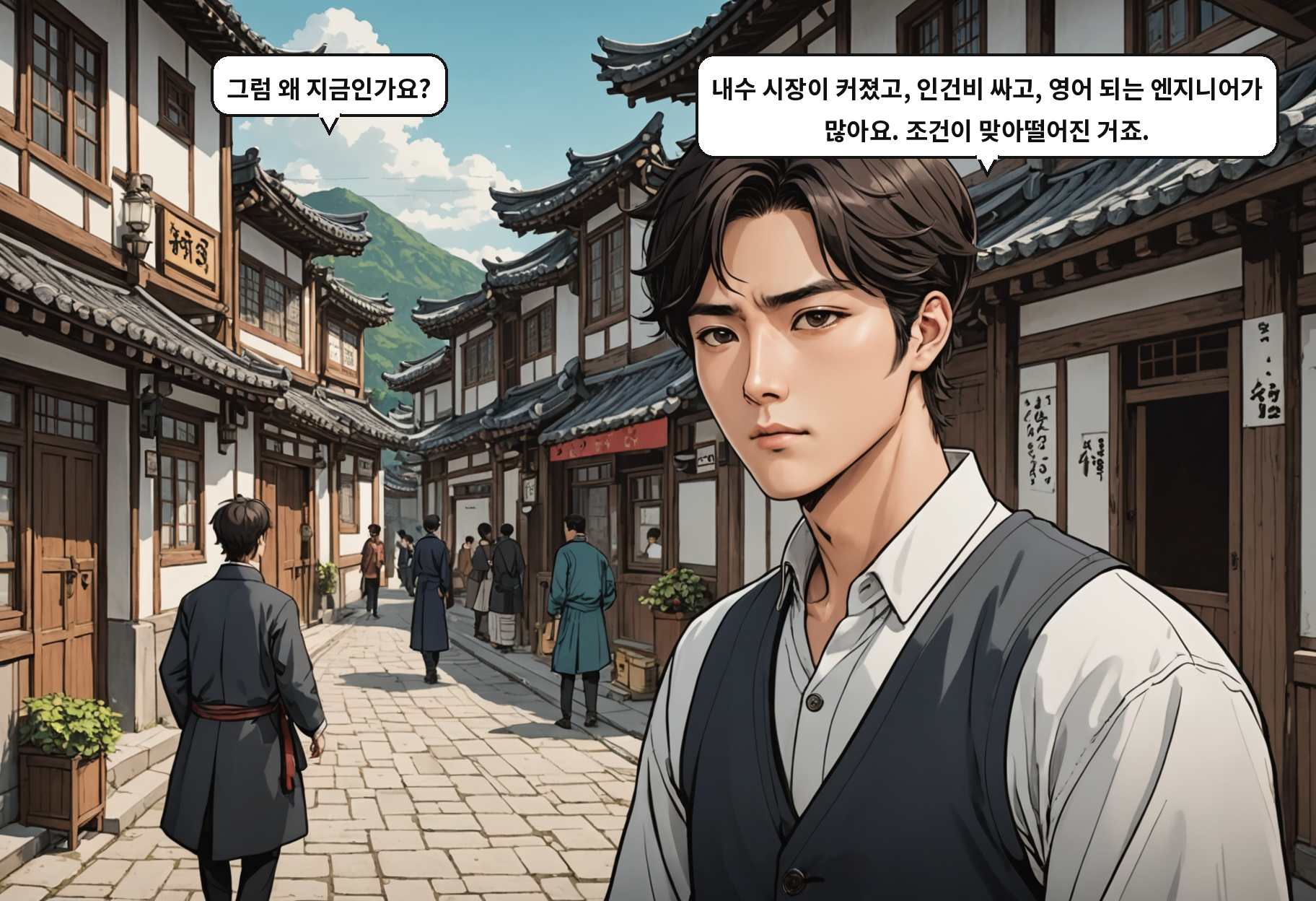 A: 그럼 왜 지금인가요? B: 내수 시장이 커졌고, 인건비 싸고, 영어 되는 엔지니어가 많아요. 조건이 맞아떨어진 거죠.