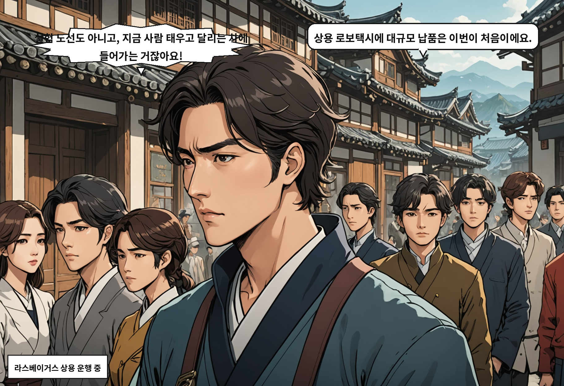 A: 실험 노선도 아니고, 지금 사람 태우고 달리는 차에 들어가는 거잖아요! B: 상용 로보택시에 대규모 납품은 이번이 처음이에요.