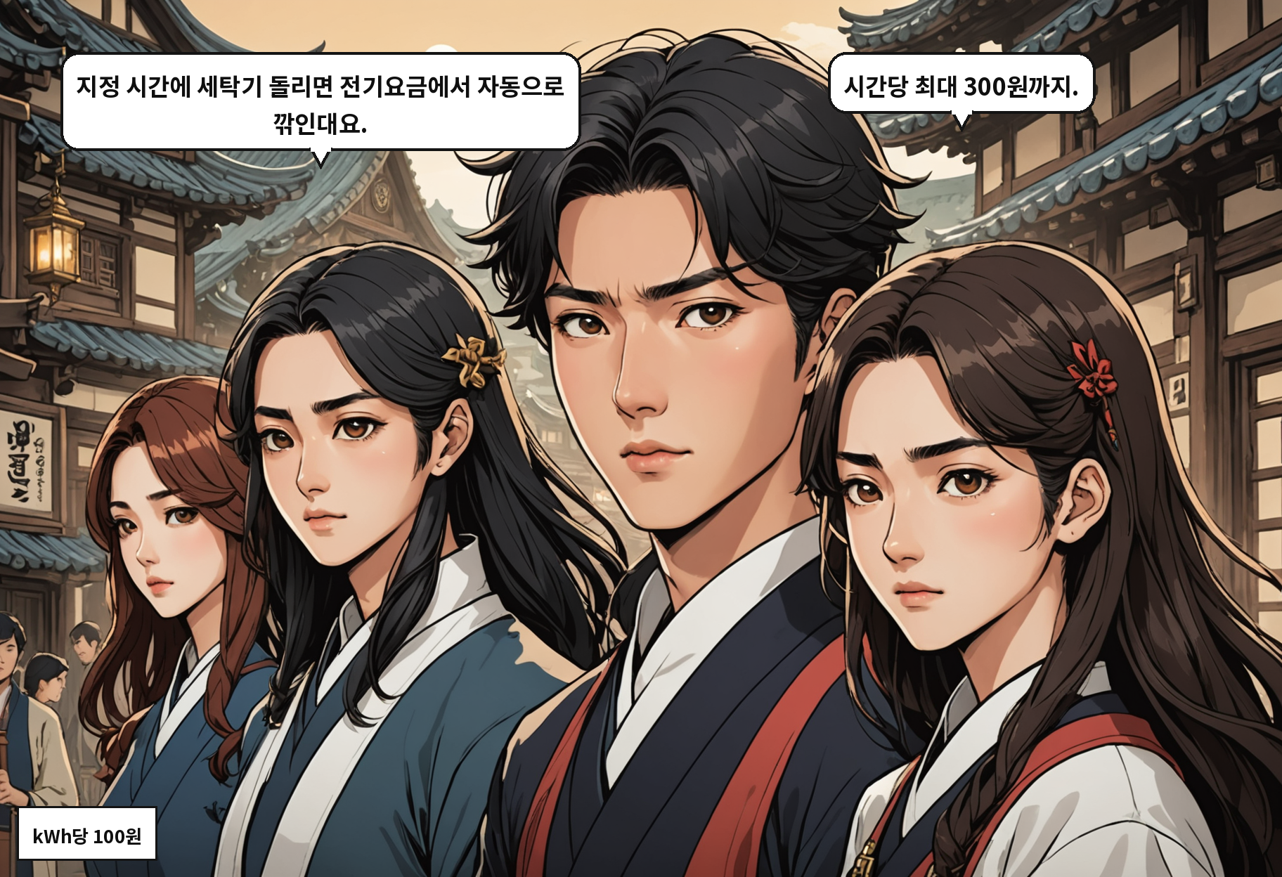 A: 지정 시간에 세탁기 돌리면 전기요금에서 자동으로 깎인대요. B: 시간당 최대 300원까지.