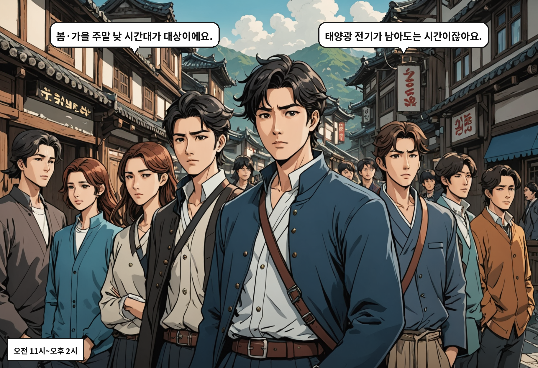 A: 봄·가을 주말 낮 시간대가 대상이에요. B: 태양광 전기가 남아도는 시간이잖아요.