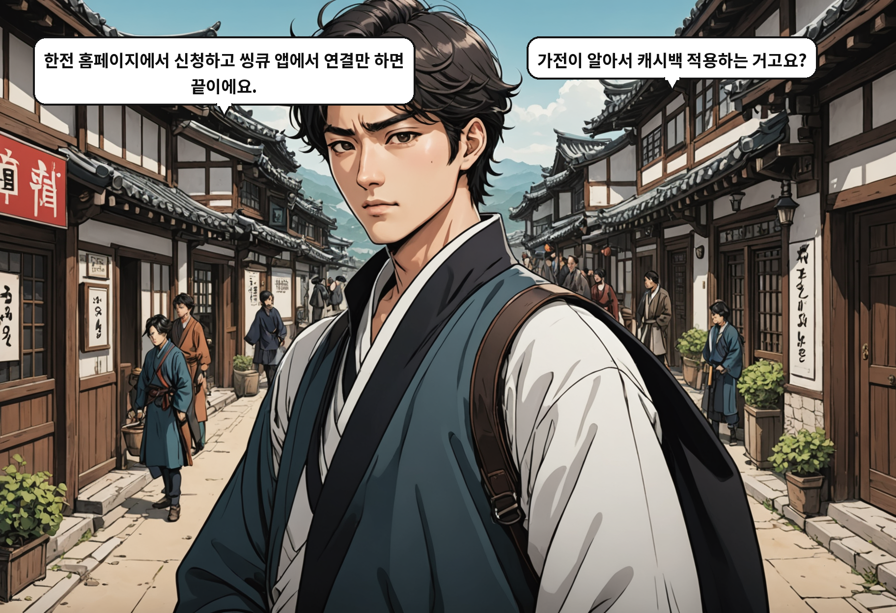 A: 한전 홈페이지에서 신청하고 씽큐 앱에서 연결만 하면 끝이에요. B: 가전이 알아서 캐시백 적용하는 거고요?
