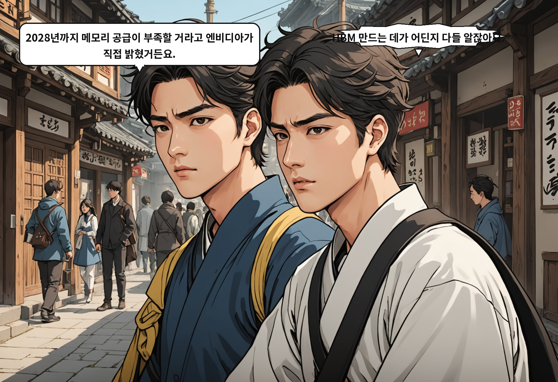 A: 2028년까지 메모리 공급이 부족할 거라고 엔비디아가 직접 밝혔거든요. B: HBM 만드는 데가 어딘지 다들 알잖아요.