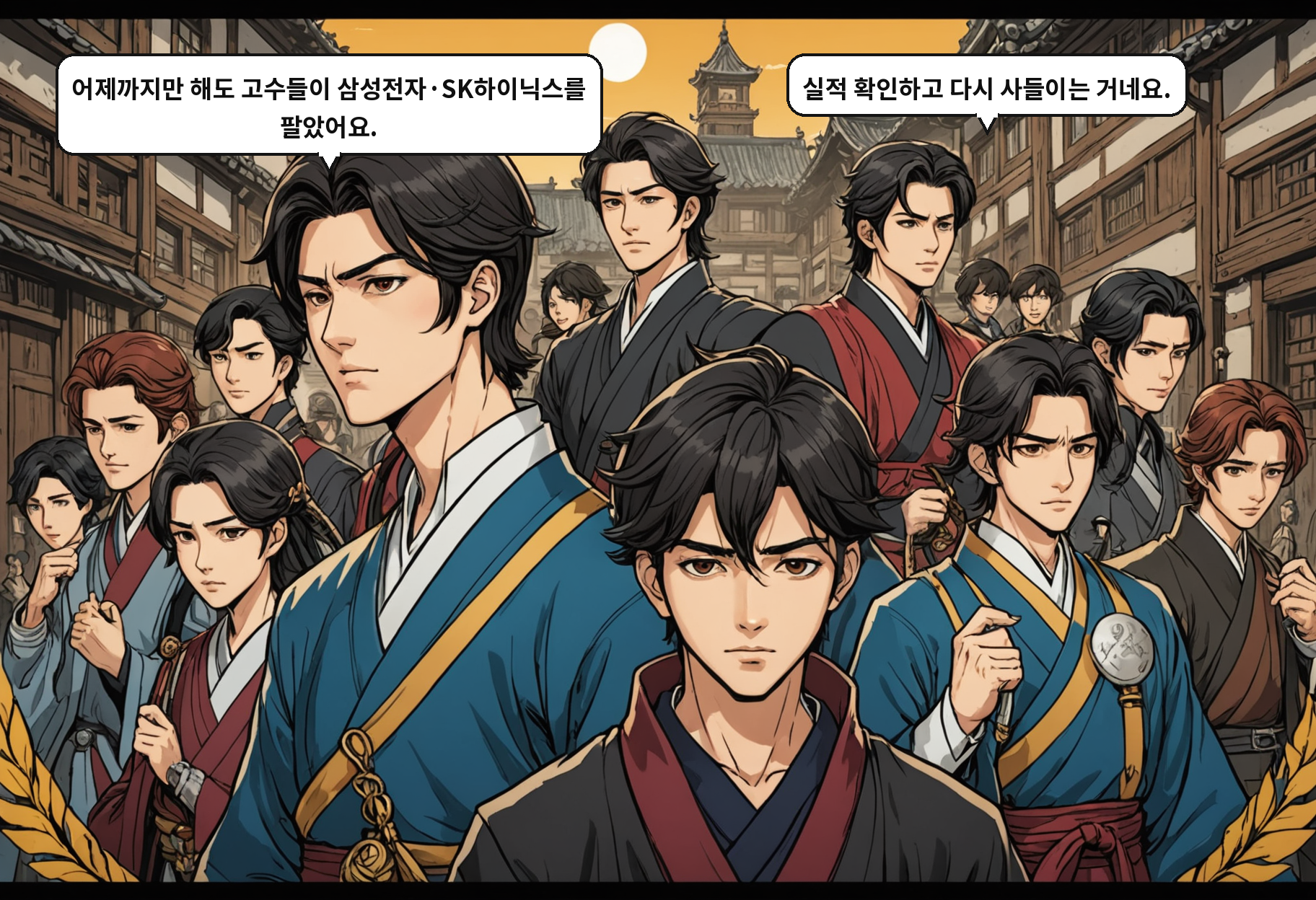 A: 어제까지만 해도 고수들이 삼성전자·SK하이닉스를 팔았어요. B: 실적 확인하고 다시 사들이는 거네요.