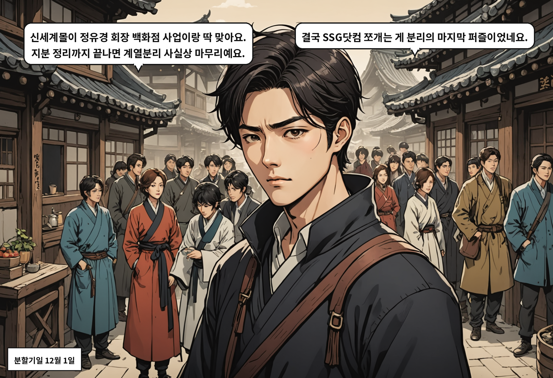 B: 신세계몰이 정유경 회장 백화점 사업이랑 딱 맞아요. 지분 정리까지 끝나면 계열분리 사실상 마무리예요. A: 결국 SSG닷컴 쪼개는 게 분리의 마지막 퍼즐이었네요.