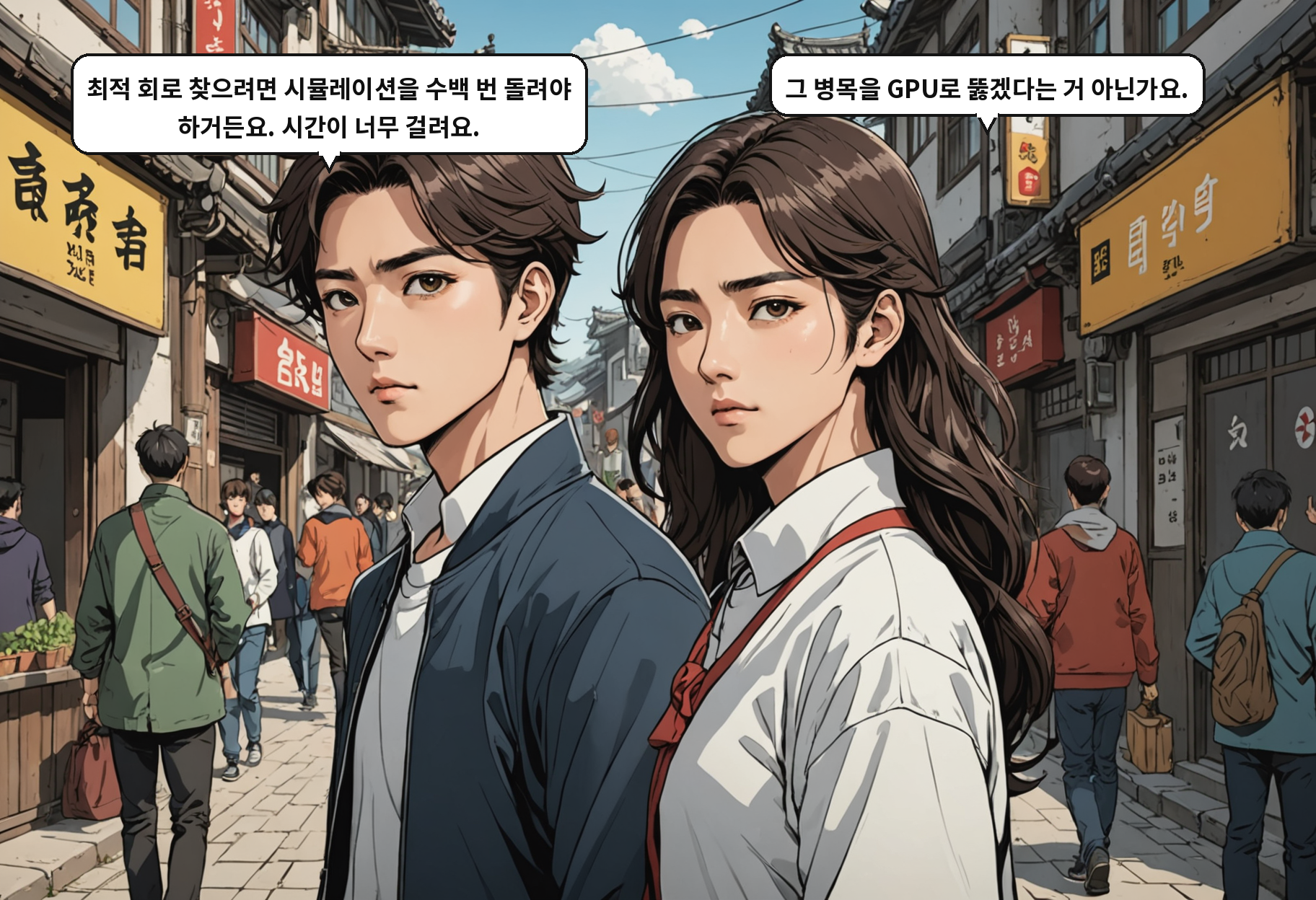 A: 최적 회로 찾으려면 시뮬레이션을 수백 번 돌려야 하거든요. 시간이 너무 걸려요. B: 그 병목을 GPU로 뚫겠다는 거 아닌가요.
