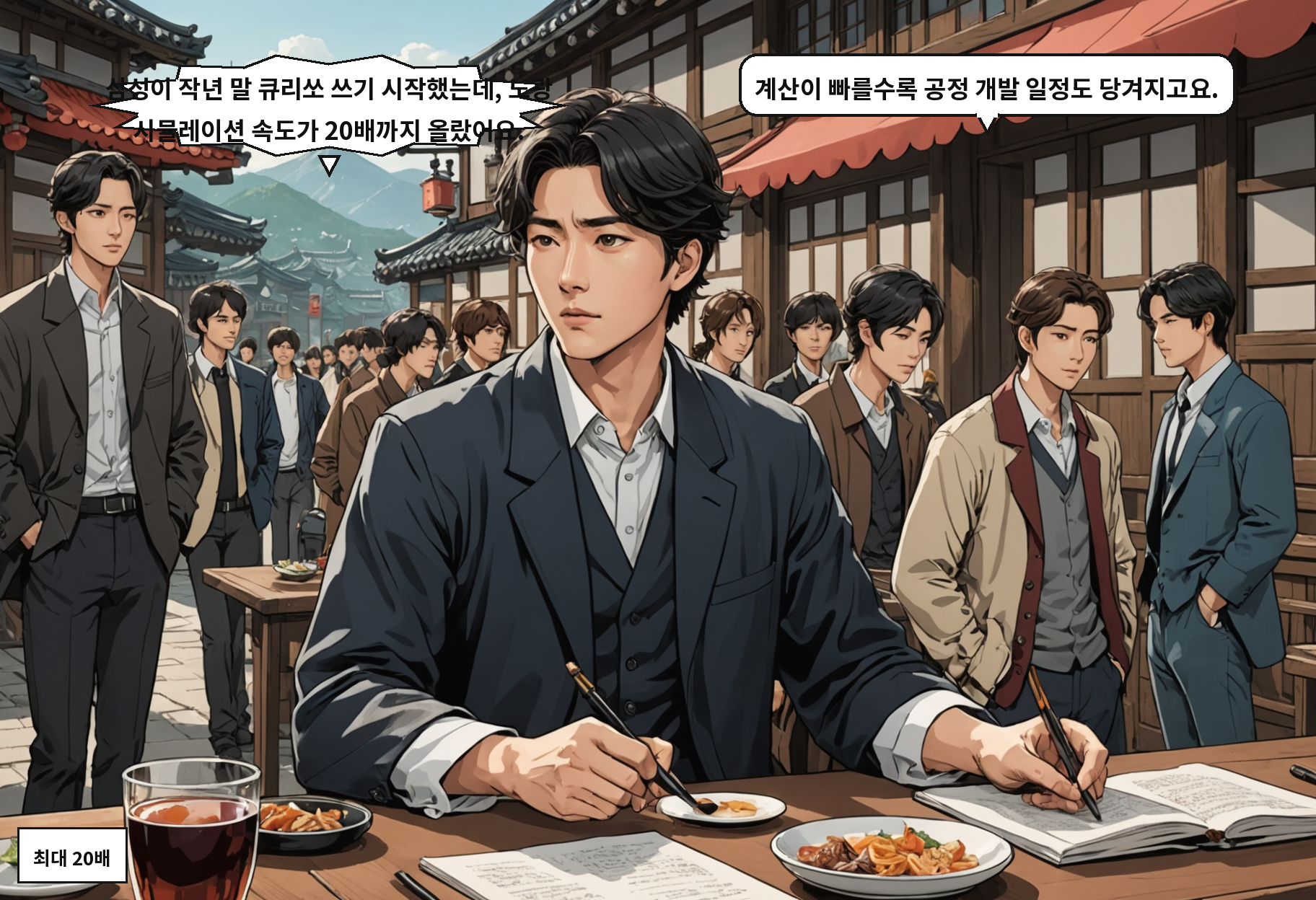 A: 삼성이 작년 말 큐리쏘 쓰기 시작했는데, 노광 시뮬레이션 속도가 20배까지 올랐어요. B: 계산이 빠를수록 공정 개발 일정도 당겨지고요.