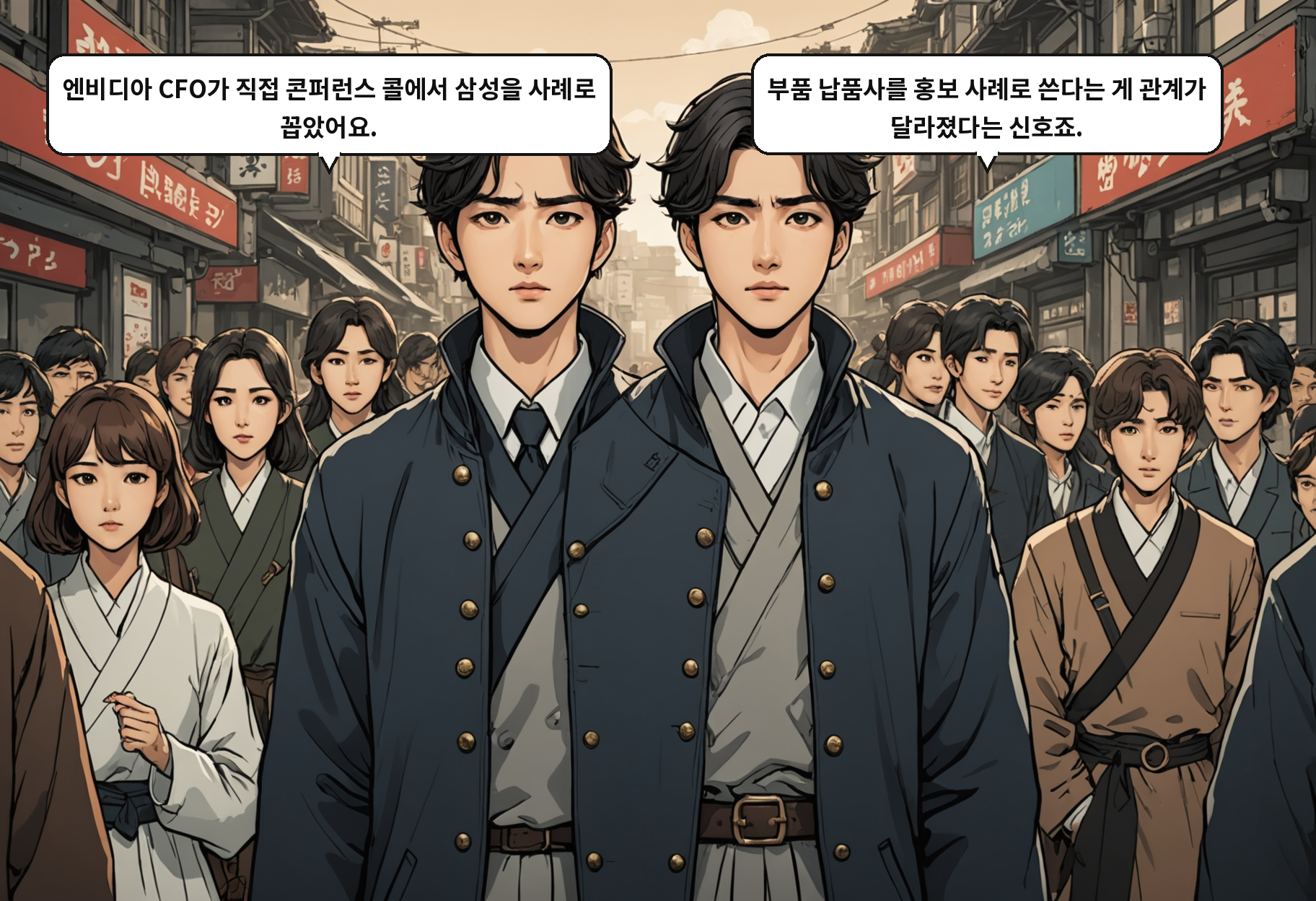 B: 엔비디아 CFO가 직접 콘퍼런스 콜에서 삼성을 사례로 꼽았어요. A: 부품 납품사를 홍보 사례로 쓴다는 게 관계가 달라졌다는 신호죠.