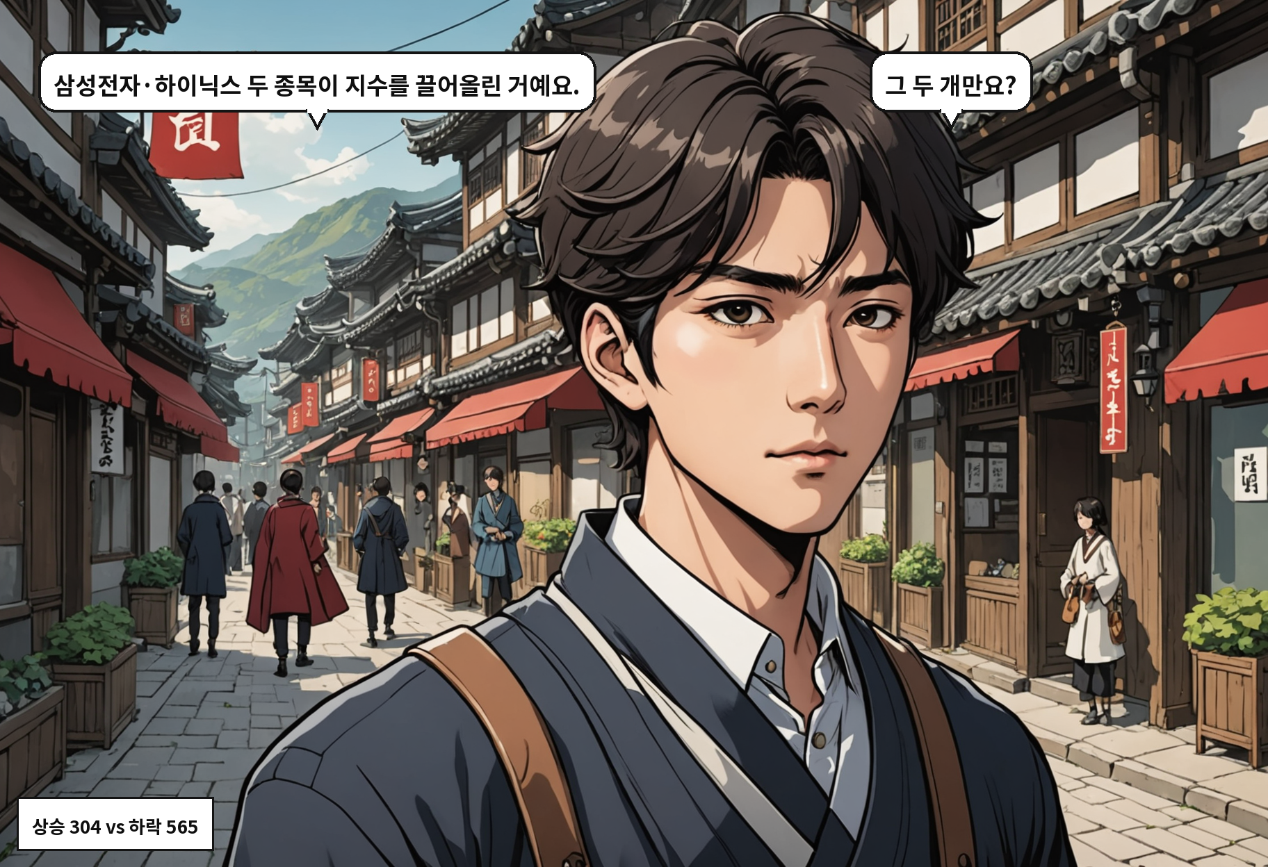 A: 삼성전자·하이닉스 두 종목이 지수를 끌어올린 거예요. B: 그 두 개만요?