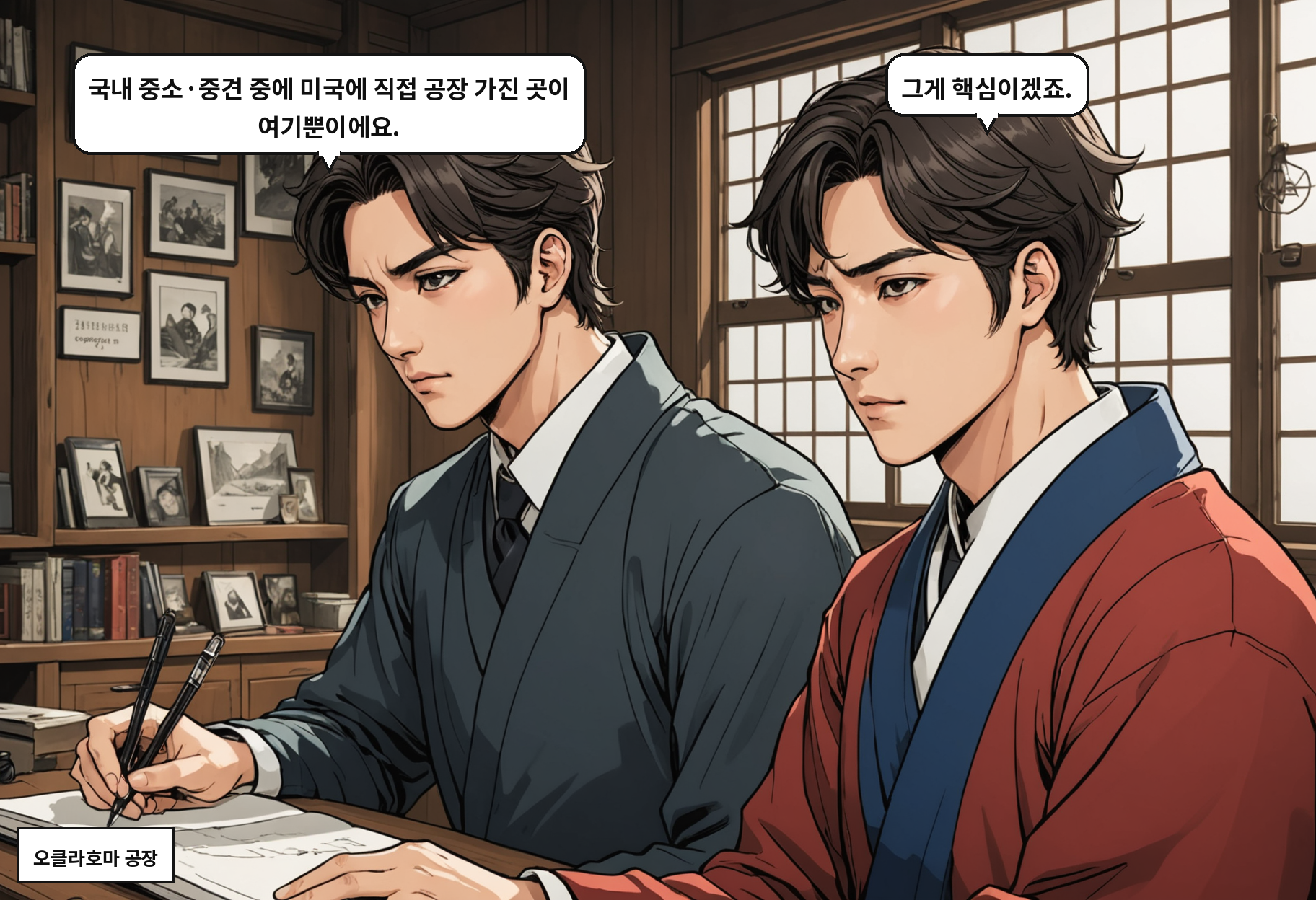 A: 국내 중소·중견 중에 미국에 직접 공장 가진 곳이 여기뿐이에요. B: 그게 핵심이겠죠.