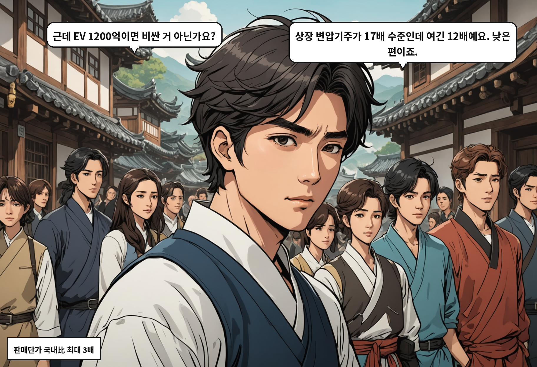A: 근데 EV 1200억이면 비싼 거 아닌가요? B: 상장 변압기주가 17배 수준인데 여긴 12배예요. 낮은 편이죠.