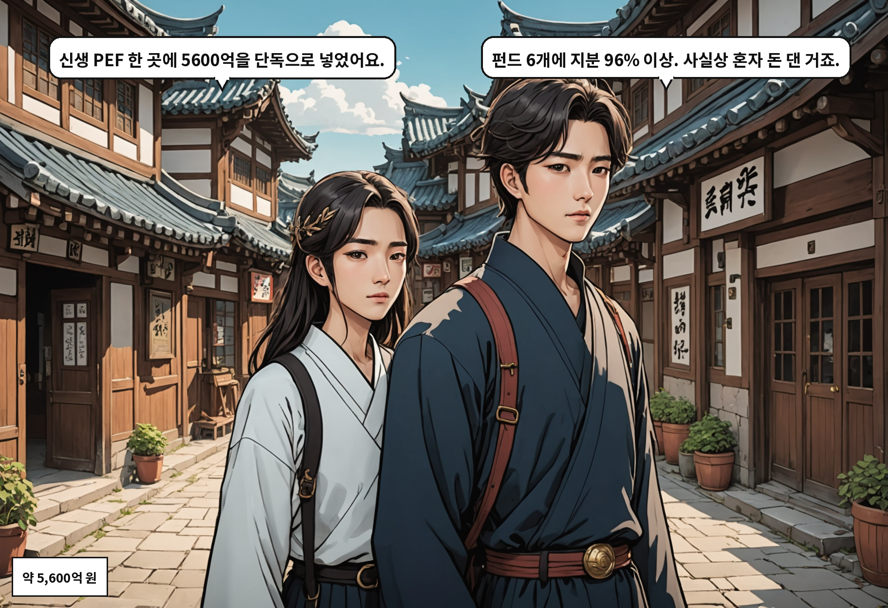 A: 신생 PEF 한 곳에 5600억을 단독으로 넣었어요. B: 펀드 6개에 지분 96% 이상. 사실상 혼자 돈 댄 거죠.
