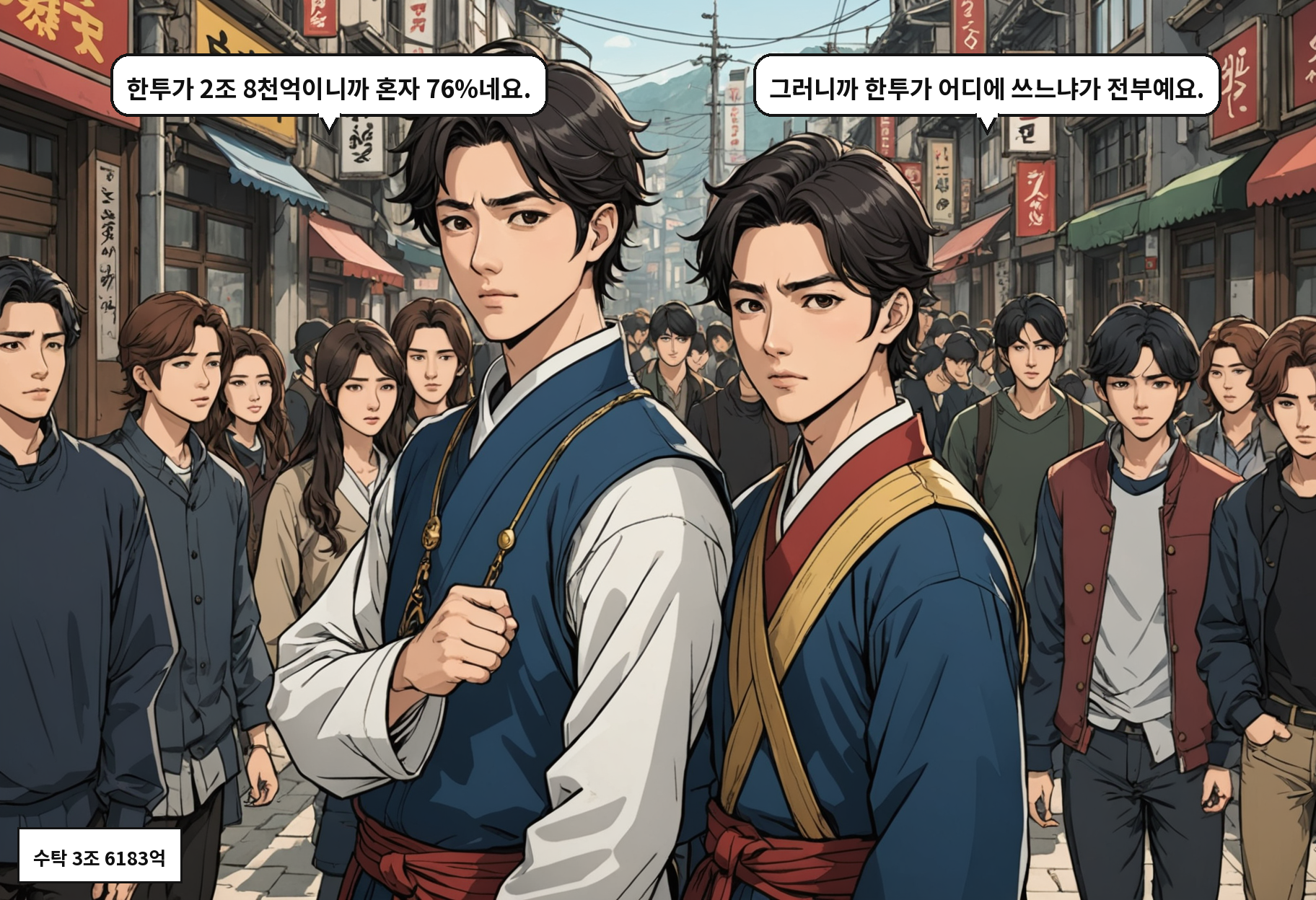 B: 한투가 2조 8천억이니까 혼자 76%네요. A: 그러니까 한투가 어디에 쓰느냐가 전부예요.