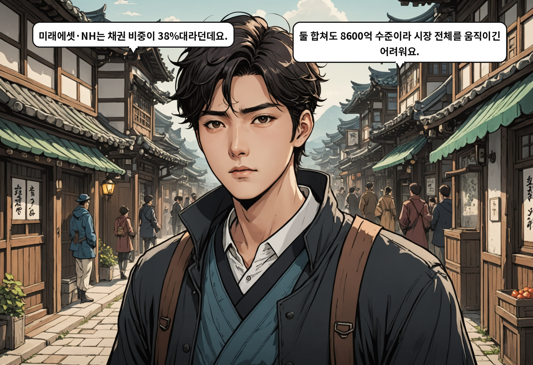 B: 미래에셋·NH는 채권 비중이 38%대라던데요. A: 둘 합쳐도 8600억 수준이라 시장 전체를 움직이긴 어려워요.