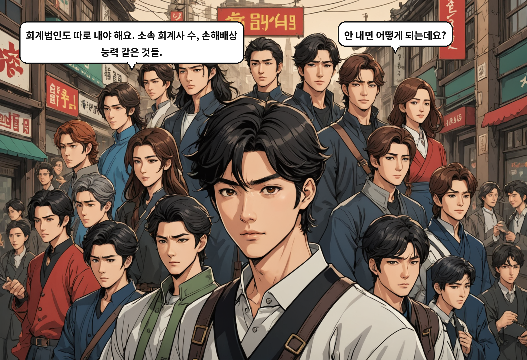 B: 회계법인도 따로 내야 해요. 소속 회계사 수, 손해배상 능력 같은 것들. A: 안 내면 어떻게 되는데요?