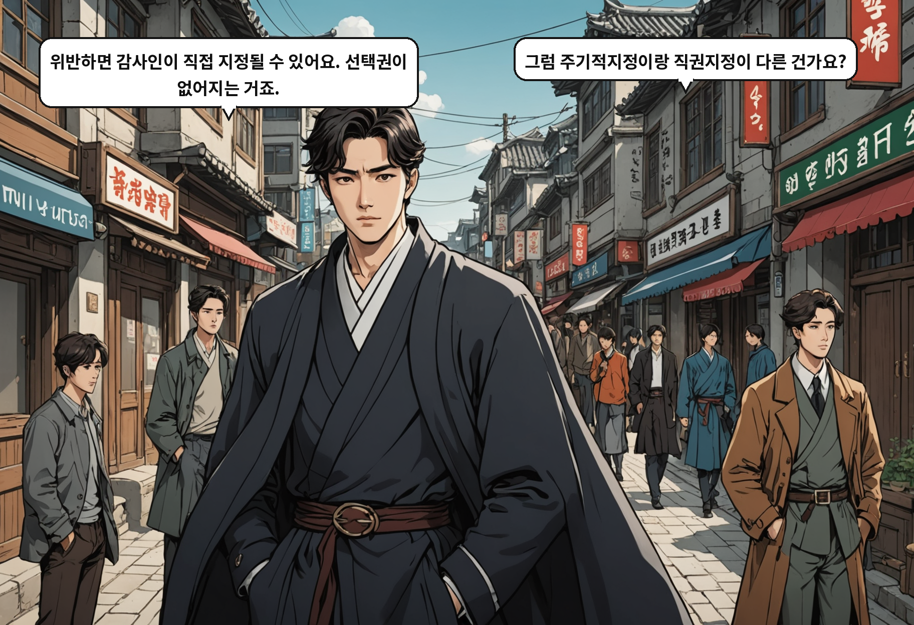 B: 위반하면 감사인이 직접 지정될 수 있어요. 선택권이 없어지는 거죠. A: 그럼 주기적지정이랑 직권지정이 다른 건가요?