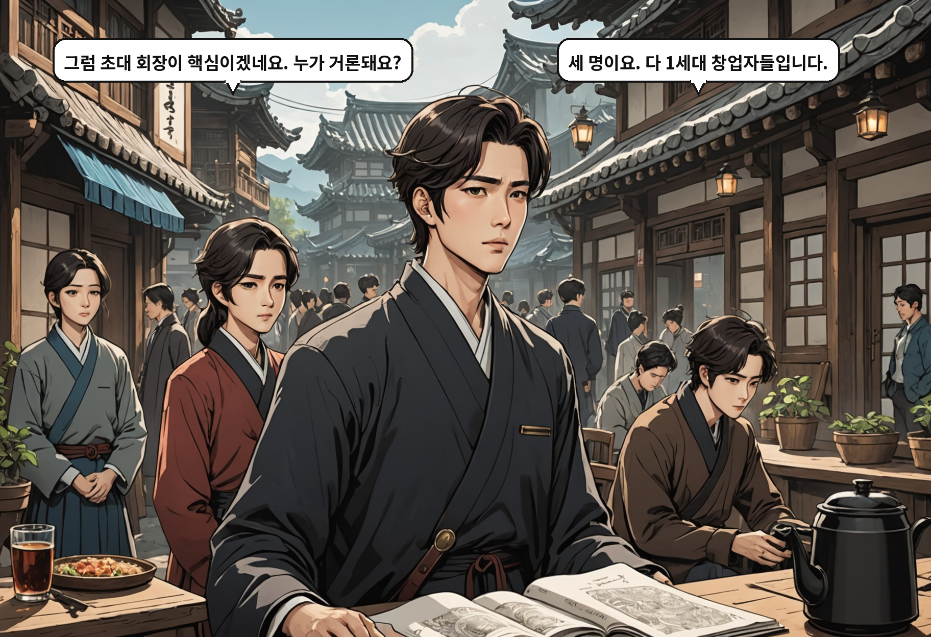 A: 그럼 초대 회장이 핵심이겠네요. 누가 거론돼요? B: 세 명이요. 다 1세대 창업자들입니다.