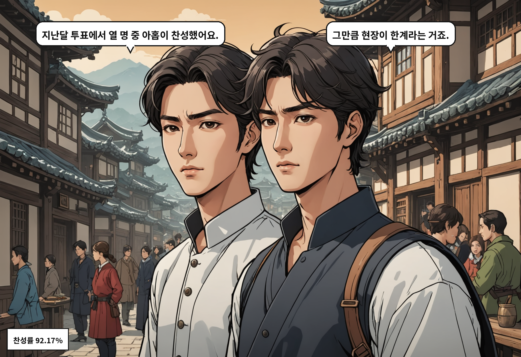 B: 지난달 투표에서 열 명 중 아홉이 찬성했어요. A: 그만큼 현장이 한계라는 거죠.